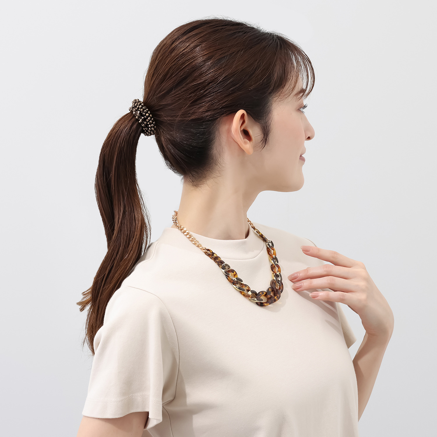 マイビジュー キラキラビーズ ネイビー＆ブロンズカラー ヘアゴム２本セット
