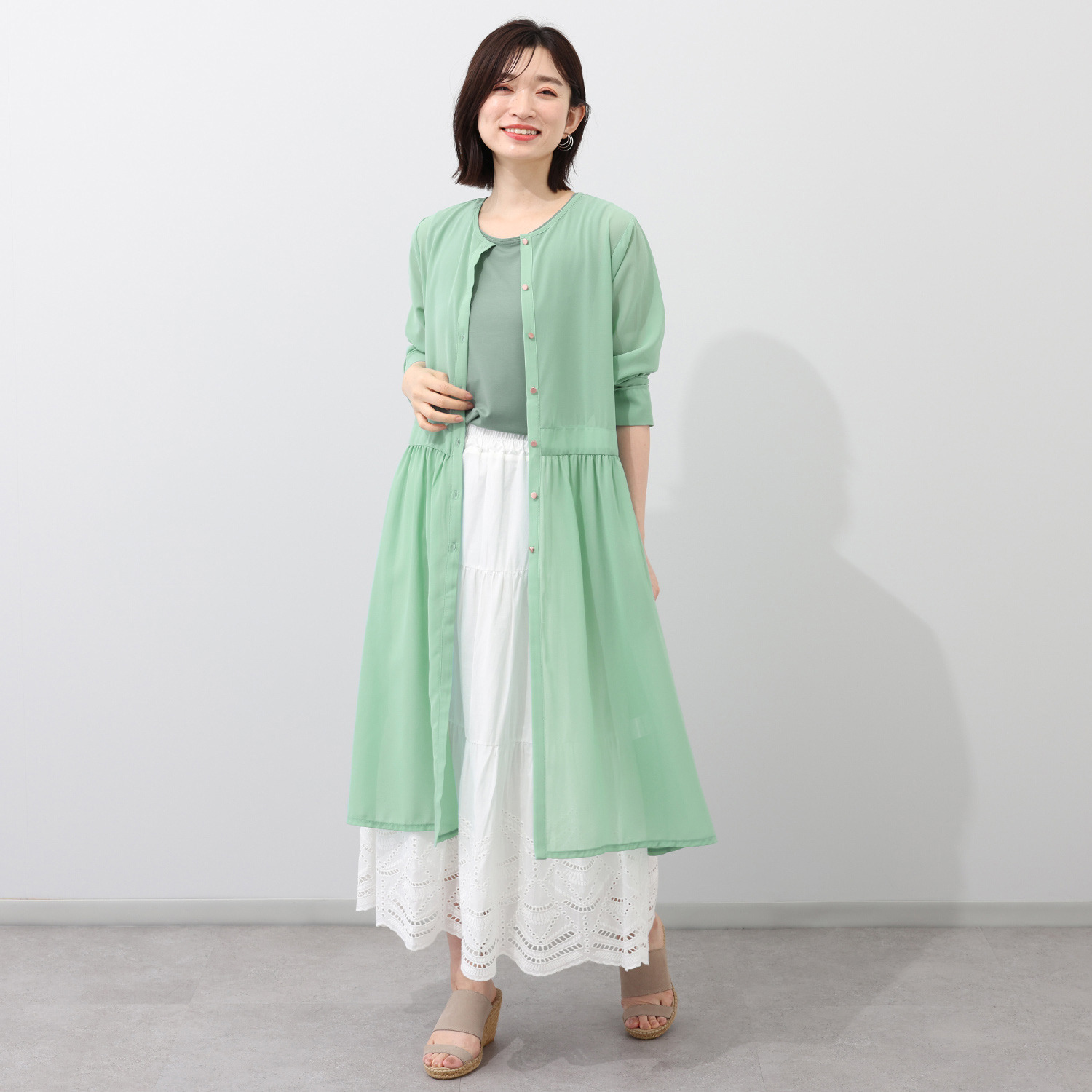 フーア シフォンジョーゼット ロングカーディガン