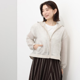 ラヴィーコンフォート 麻混メッシュ＆シアー 異素材ミックス パイピングアクセント フーディーブルゾン