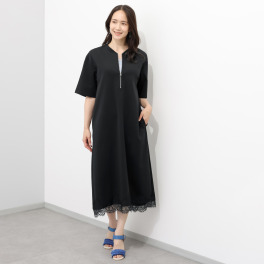 オン ザ エッジ フロントジップがきらり ボディに風通る 接触冷感が気持ちいい 裾レースワンピース