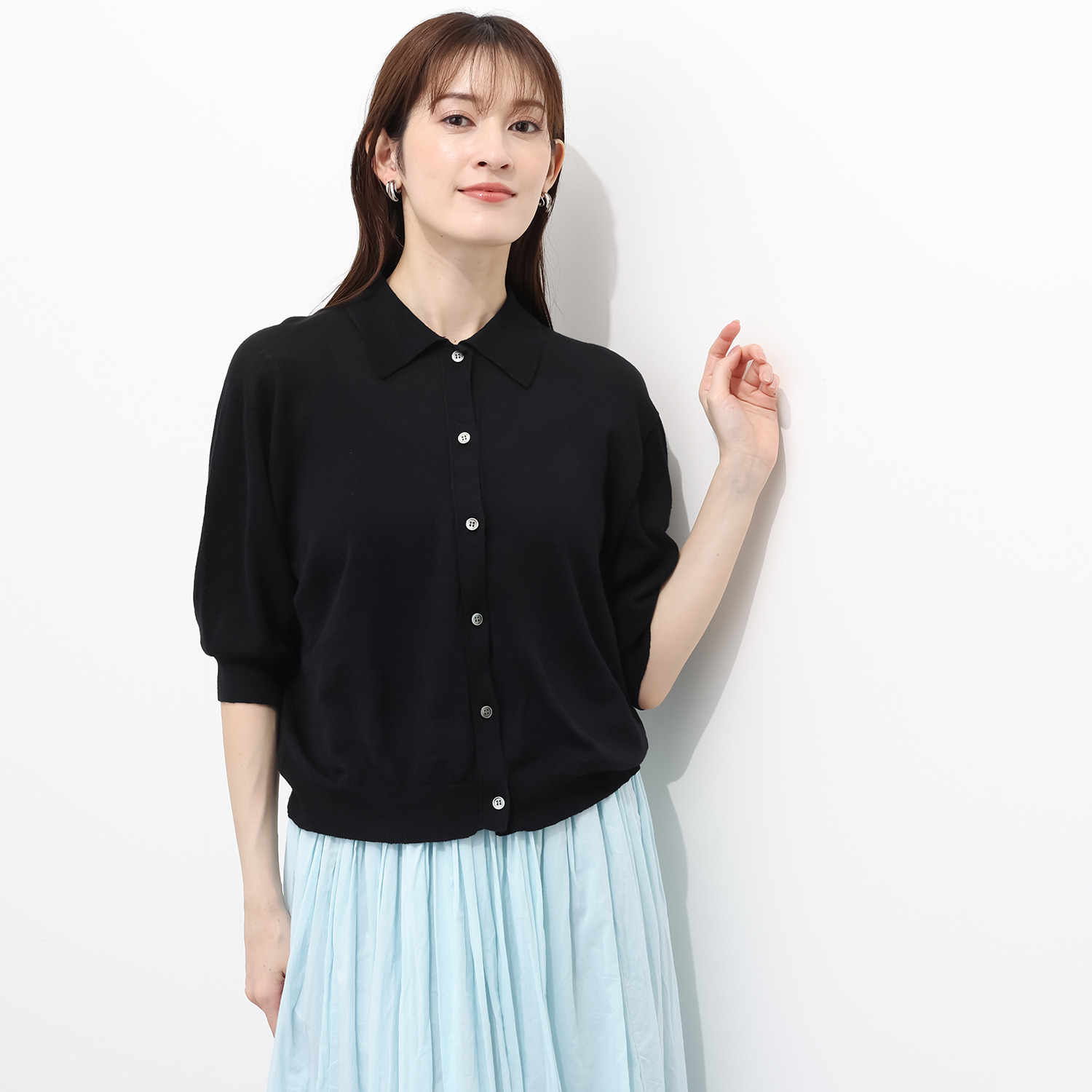 エマキュレイト 日本製 麻綿ホールガーメント ポロ襟カーディガン