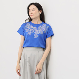 フィル・クロレ 日本製 ギザコットン混 サガラ刺しゅう ドルマンＴシャツ