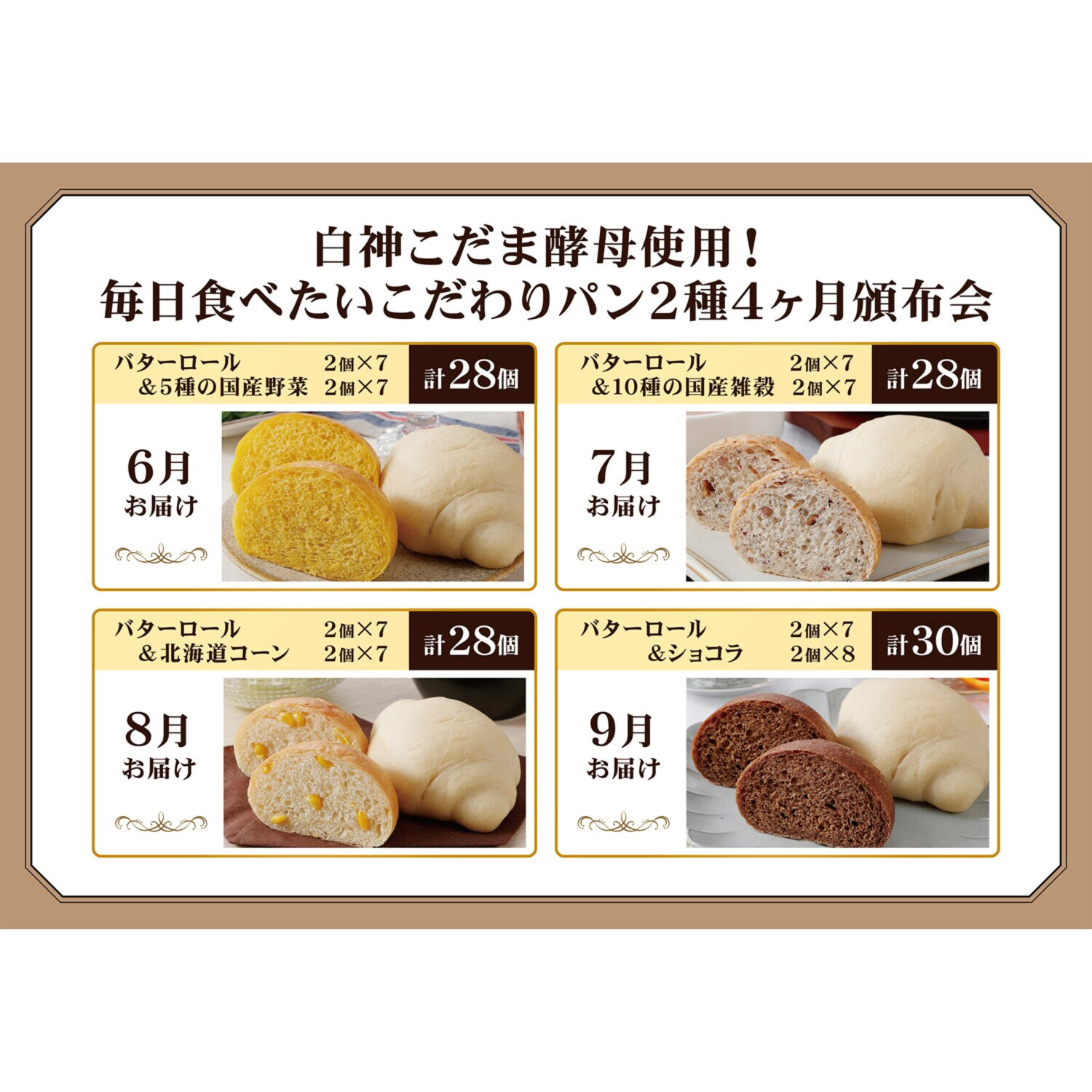 白神こだま酵母使用！ 毎日食べたい こだわりパン２種 ４ヶ月頒布会