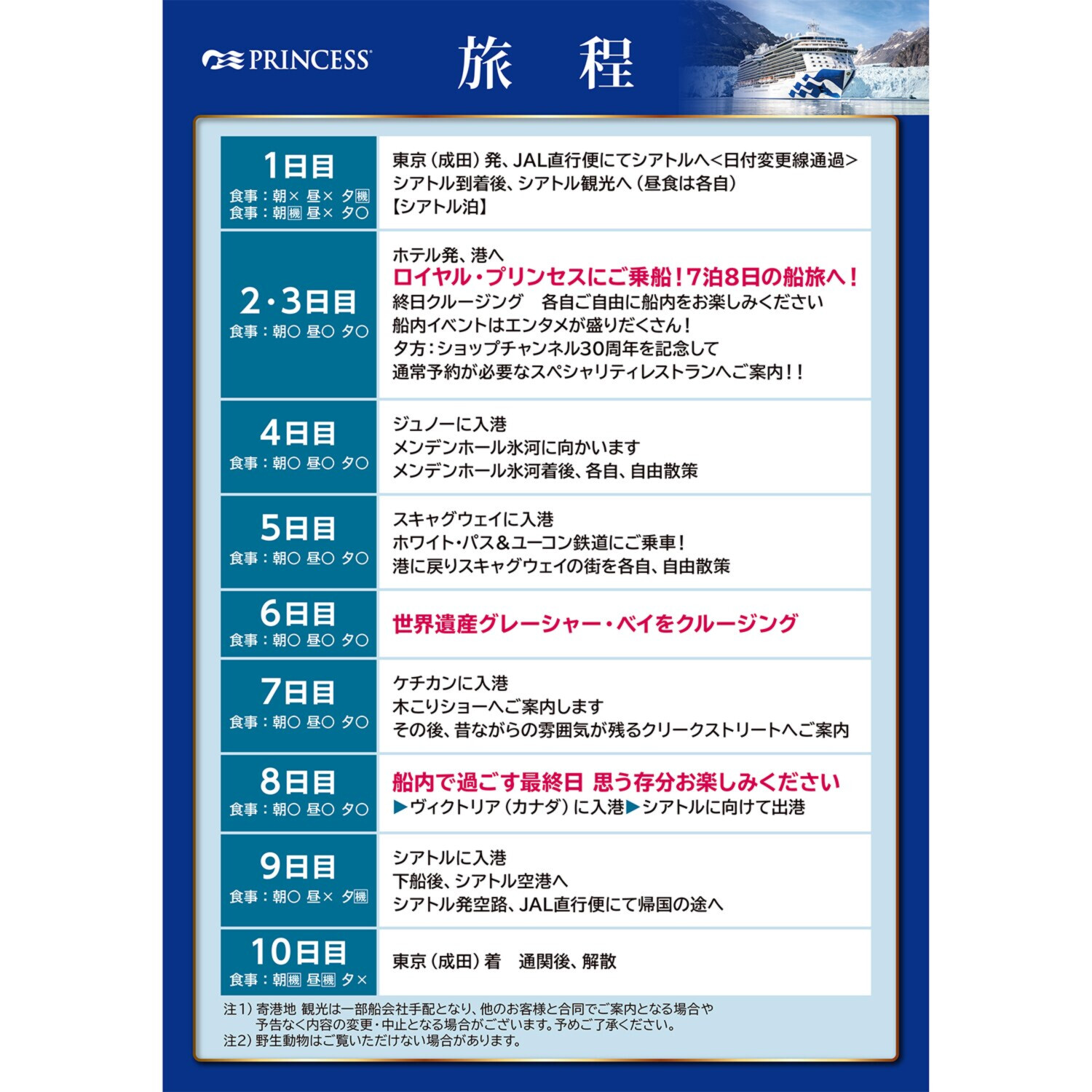 ３０周年特別企画 大自然の絶景を巡る ロイヤル・プリンセス アラスカクルーズ１０日間 ＜海側バルコニー＞