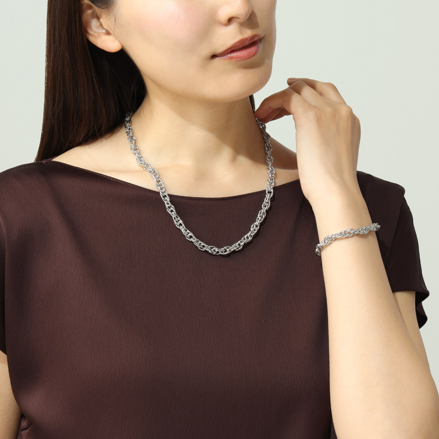 デルークス ステンレス ツイストデザインチェーン ネックレス＆ ブレスレットセット