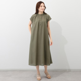 ソソット 綿麻リバティプリント くるみボタン フレンチスリーブ ワンピース