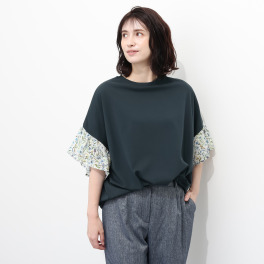 ソソット リバティプリント 裾ドローストリング ギャザースリーブＴシャツ