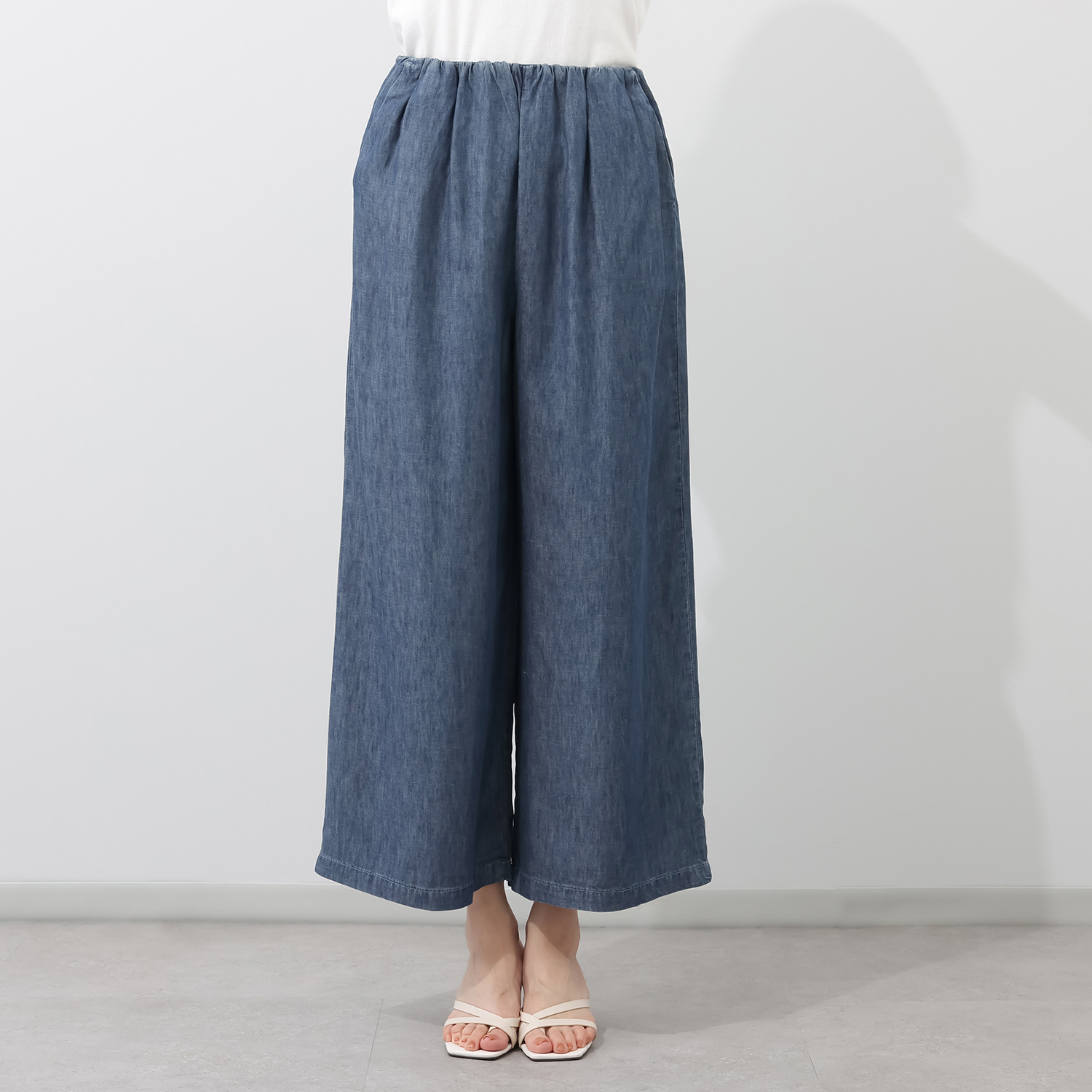 ラ・シュシュ さらっと涼しい 麻混デニム ワイドパンツ