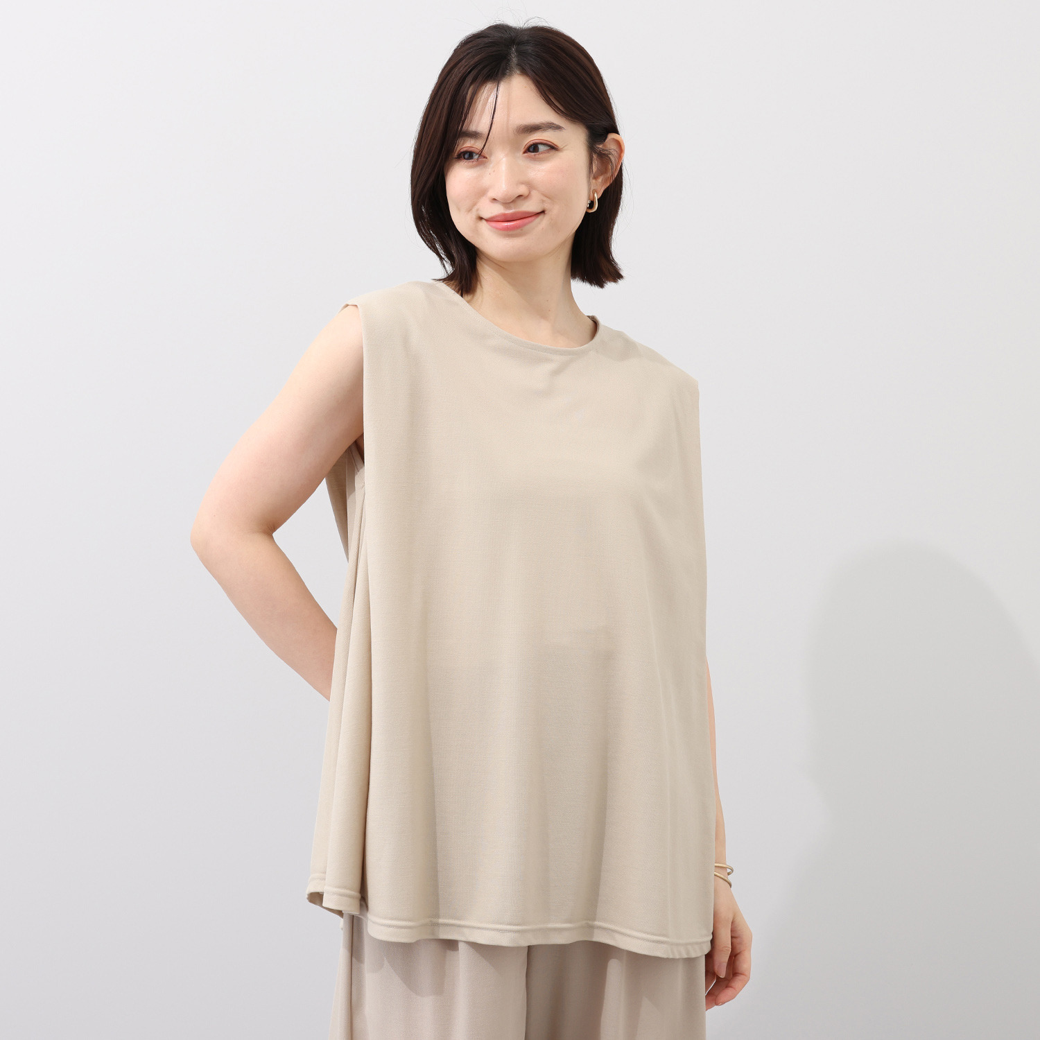 エムエムオー 接触冷感鹿の子 ショルダータック フレアートップス
