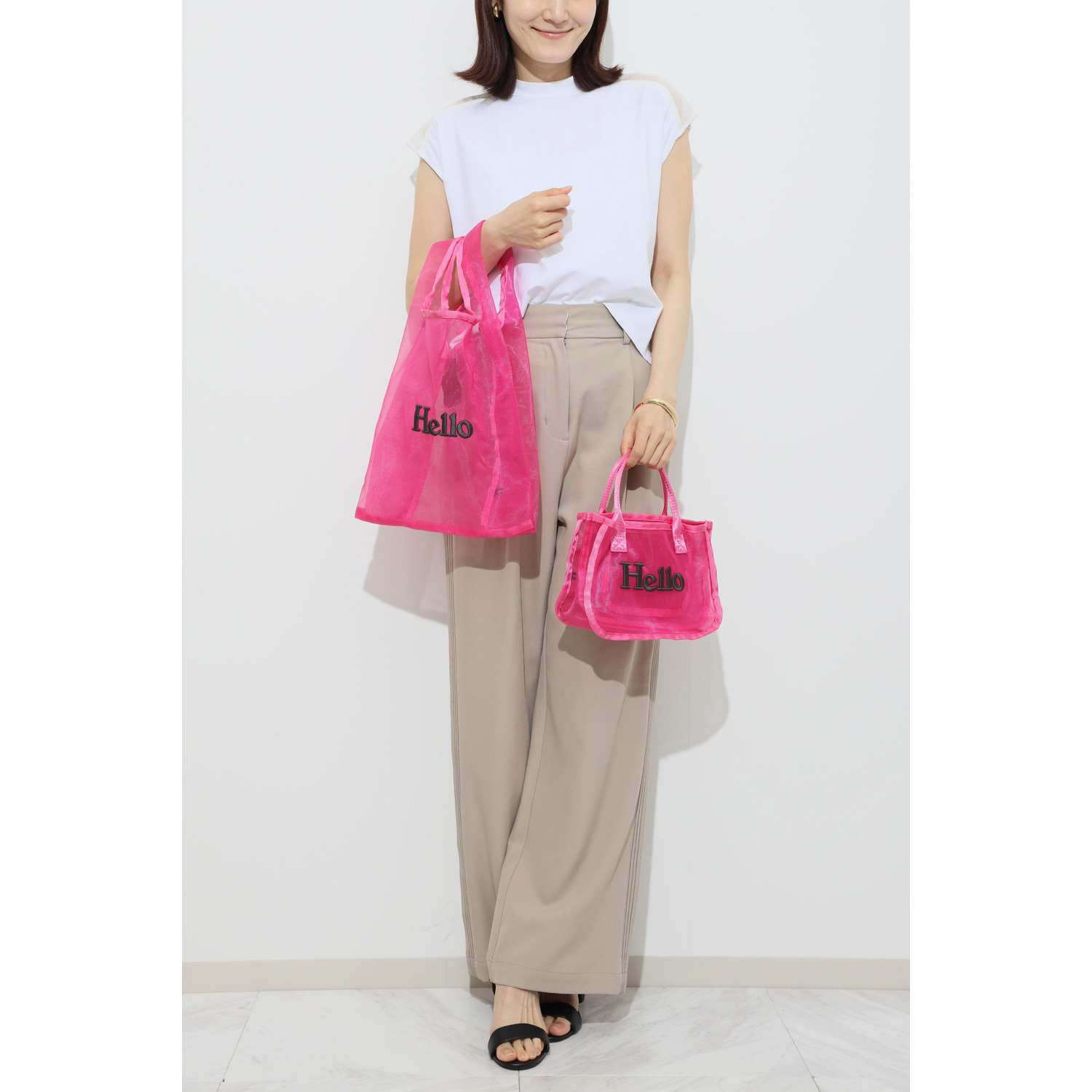 グッシオイタリー Ｈｅｌｌｏロゴ刺しゅう メッシュバッグインバッグ ＜マルシェバッグ付＞
