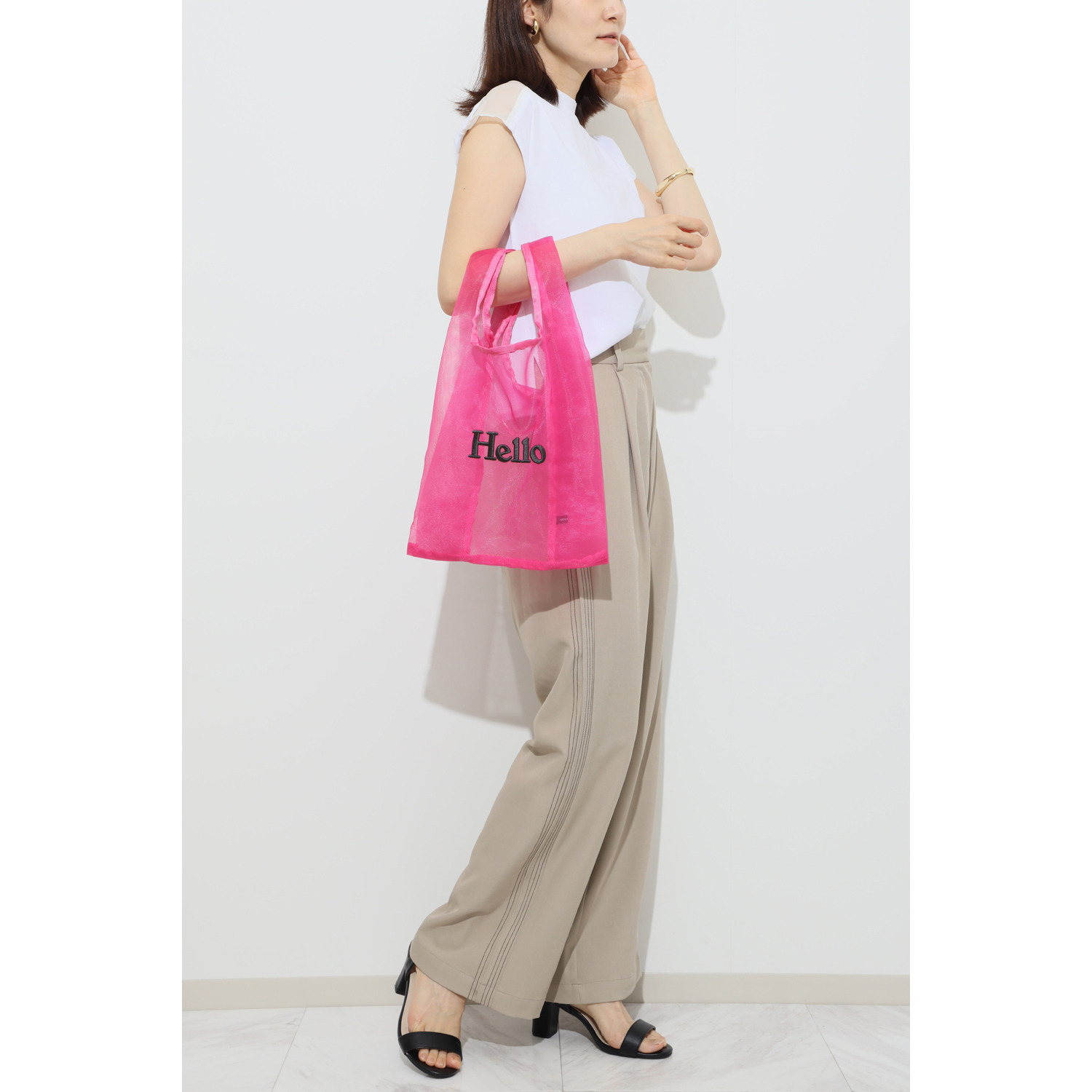 グッシオイタリー Ｈｅｌｌｏロゴ刺しゅう メッシュバッグインバッグ ＜マルシェバッグ付＞