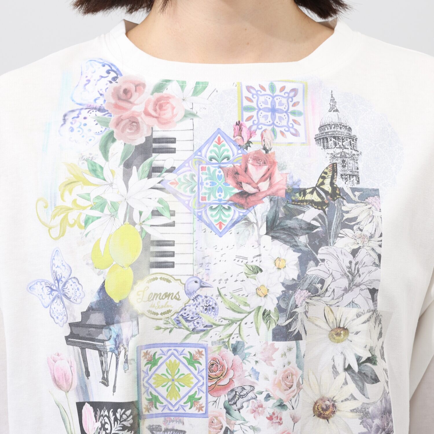 スカラー 接触冷感 コラージュ柄Ｔシャツ