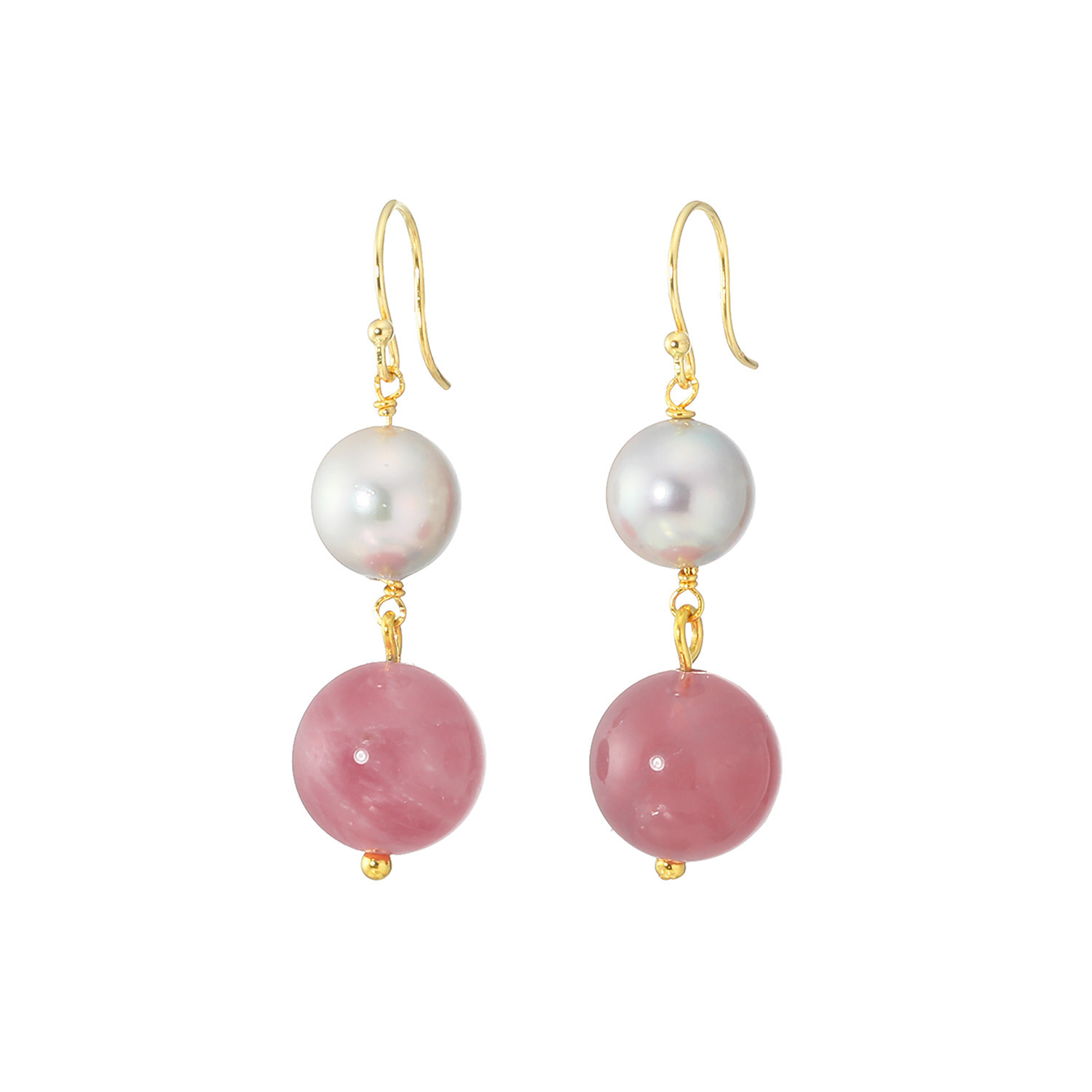 シマ・キャプシーヌ １８Ｋ アコヤパール＆ ローズクォーツ ピアス