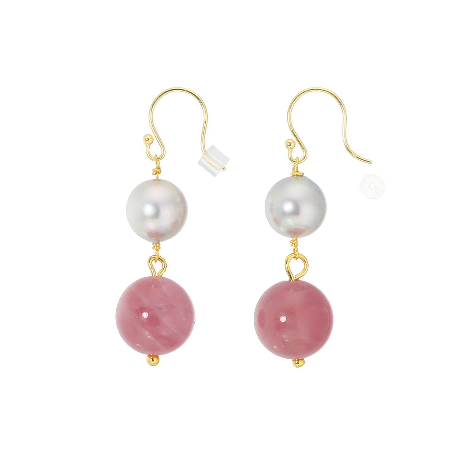 シマ・キャプシーヌ １８Ｋ アコヤパール＆ ローズクォーツ ピアス