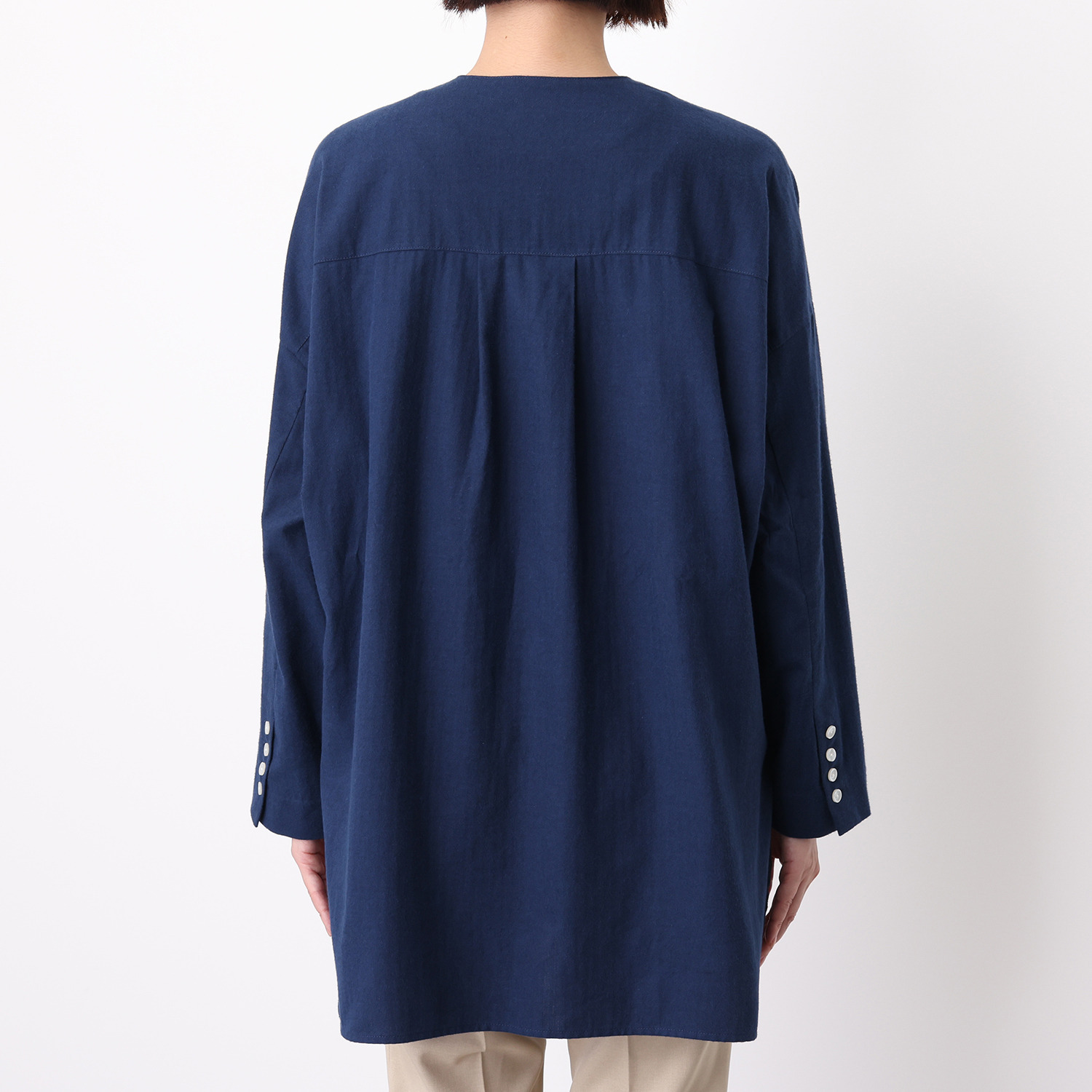 メリオン やさしく肌を包み込む コットンカシミヤ ノーカラー オーバーシャツジャケット