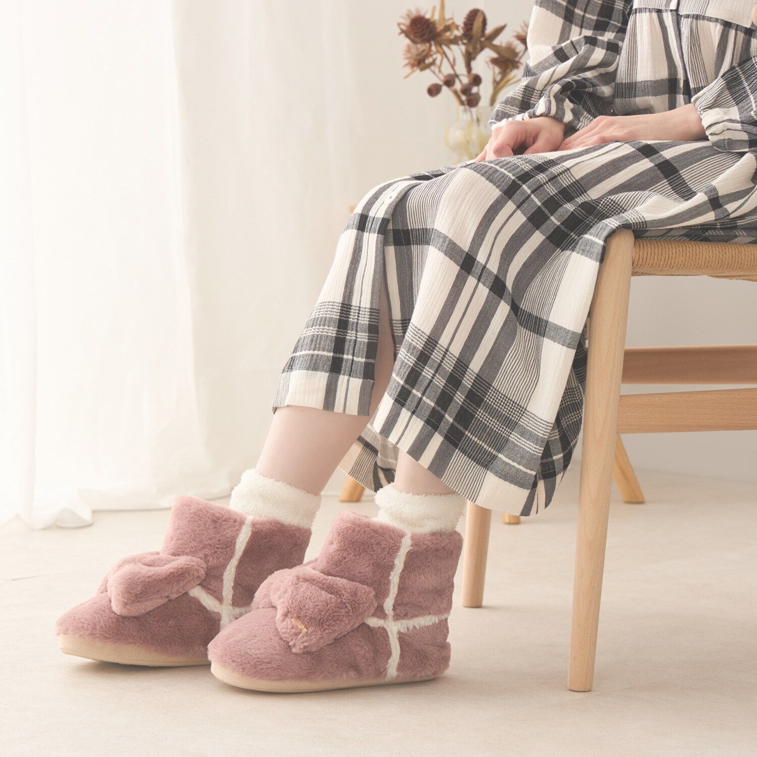 ナルエー リボンアクセント あったかルームブーツ