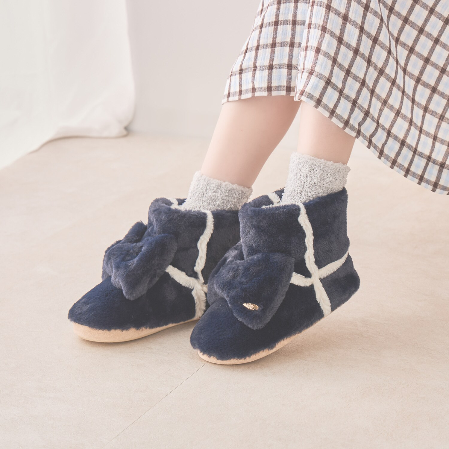 ナルエー リボンアクセント あったかルームブーツ