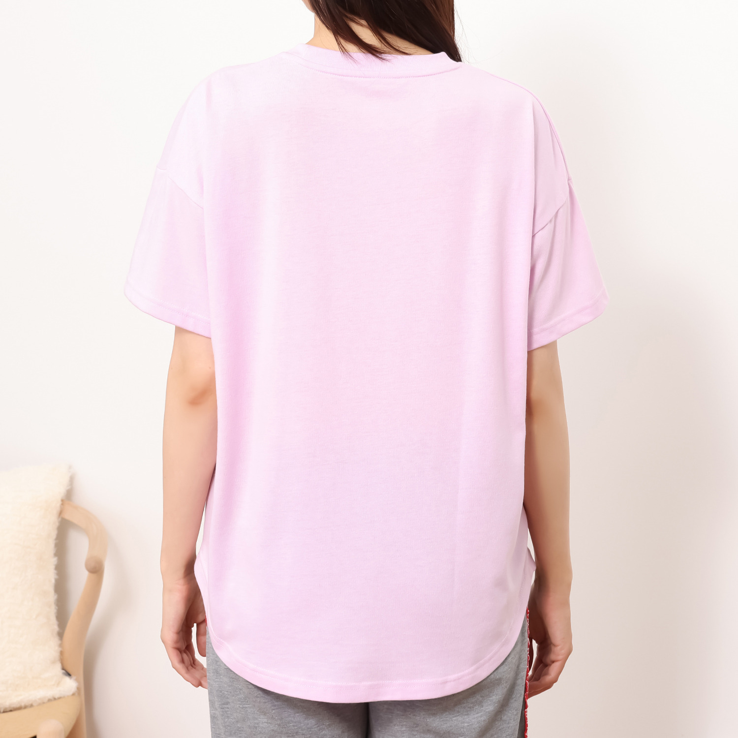 ハッピーフェイス さらっと快適 綿混柔らかカットソー生地 ゆったりＴシャツ＆ ラインロゴパンツ スポーティー上下セット