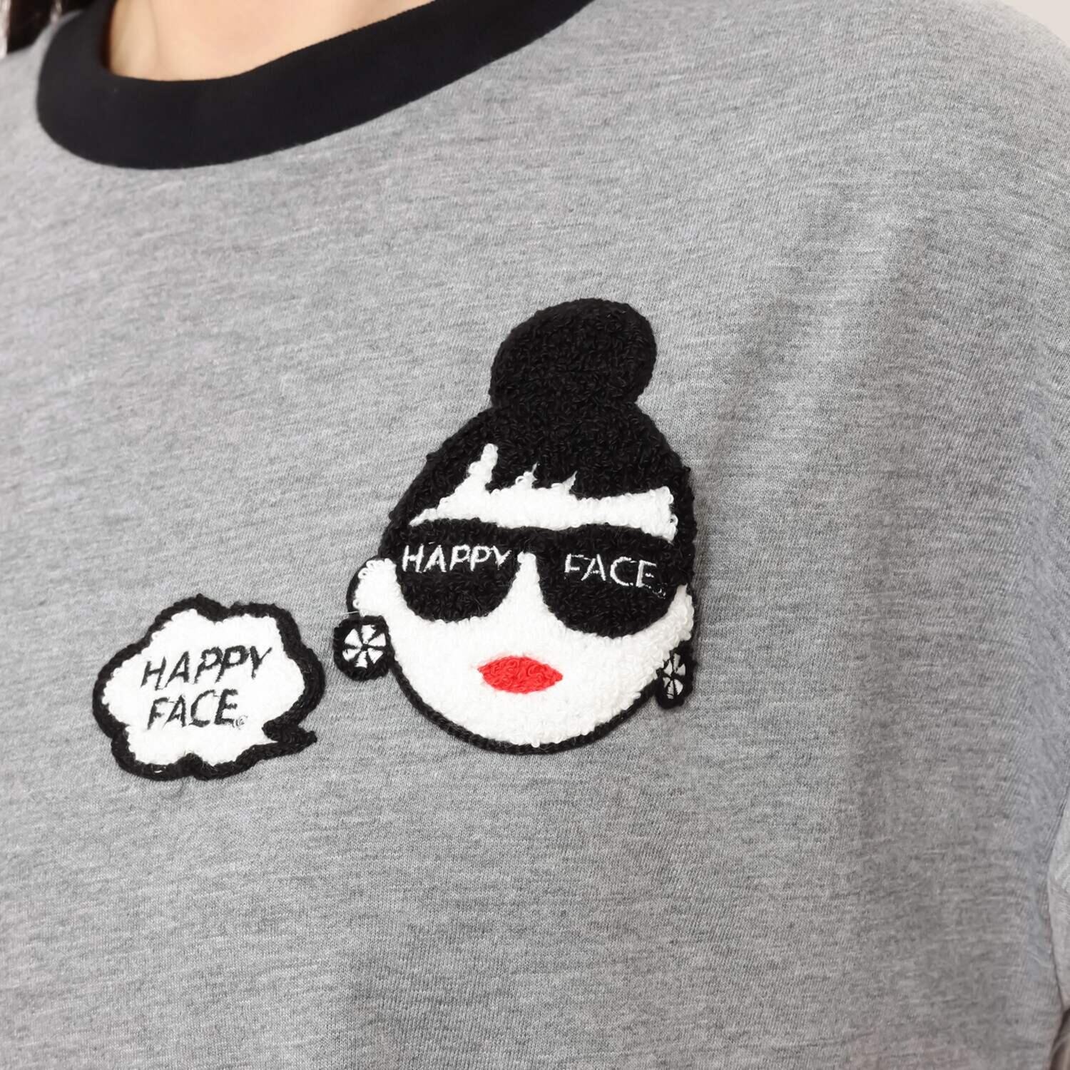 ハッピーフェイス さらっと快適 綿混柔らかカットソー生地 ゆったりＴシャツ＆ ラインロゴパンツ スポーティー上下セット