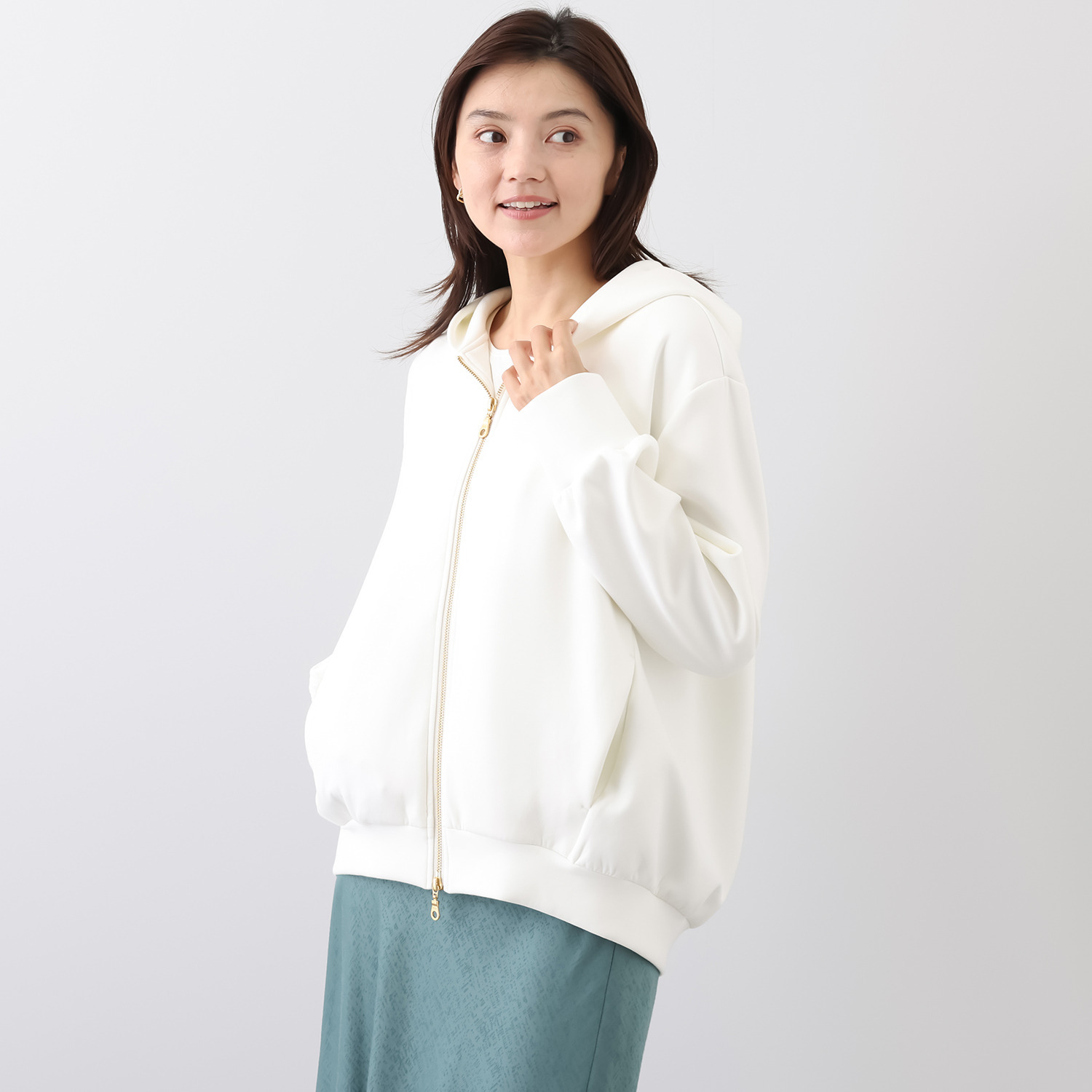 メリオン もっちりと滑らかな裏起毛 大人の女性が 品良く着られる ダブルジップパーカー