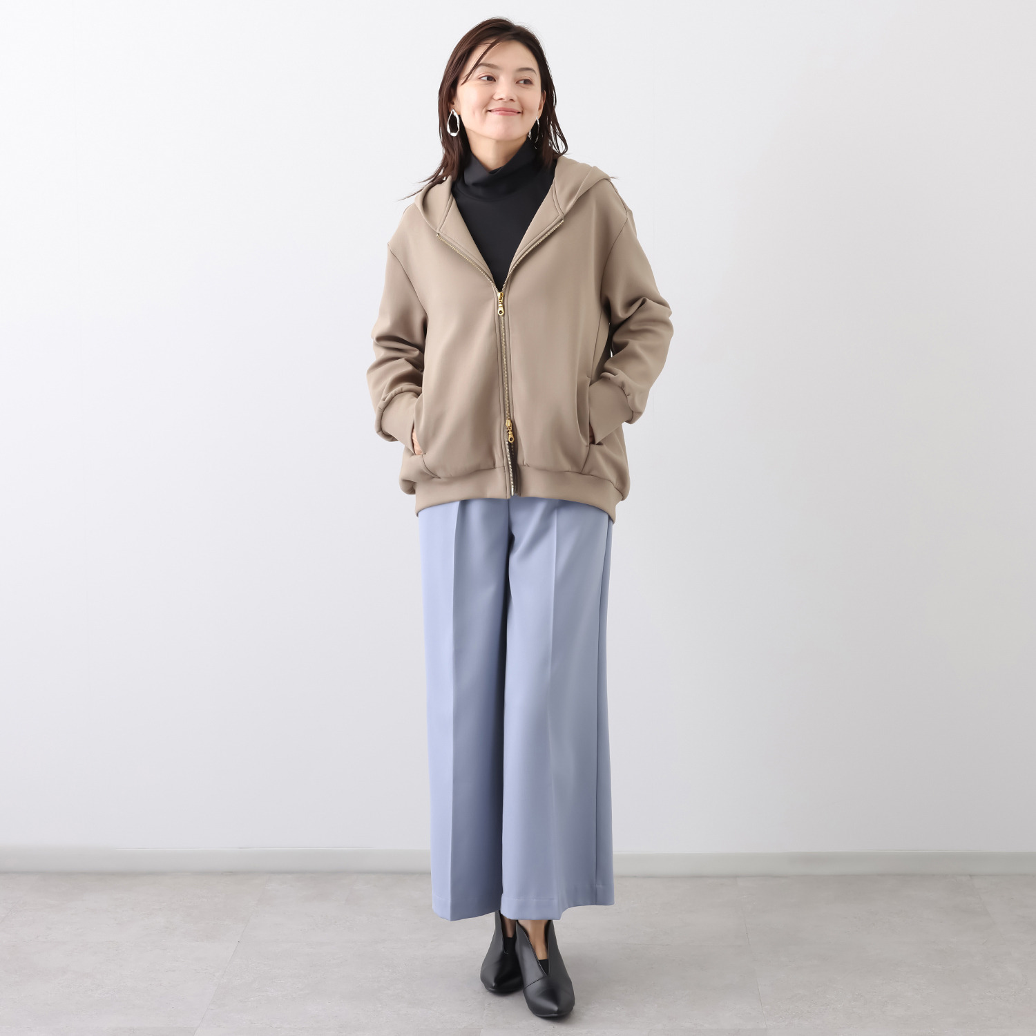 メリオン もっちりと滑らかな裏起毛 大人の女性が 品良く着られる ダブルジップパーカー