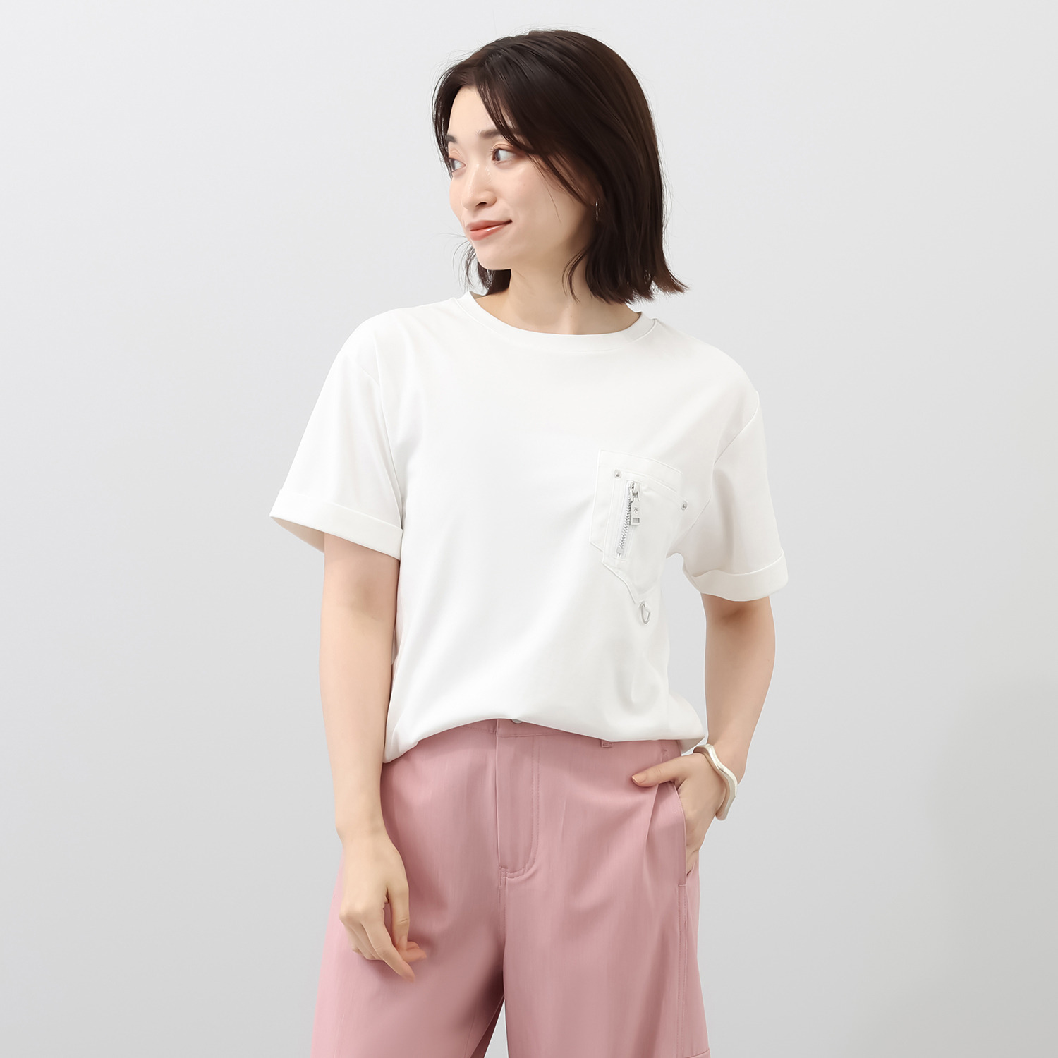 ヘブンアンドアース 接触冷感・ＵＶカット 異素材使い ポケット付Ｔシャツ