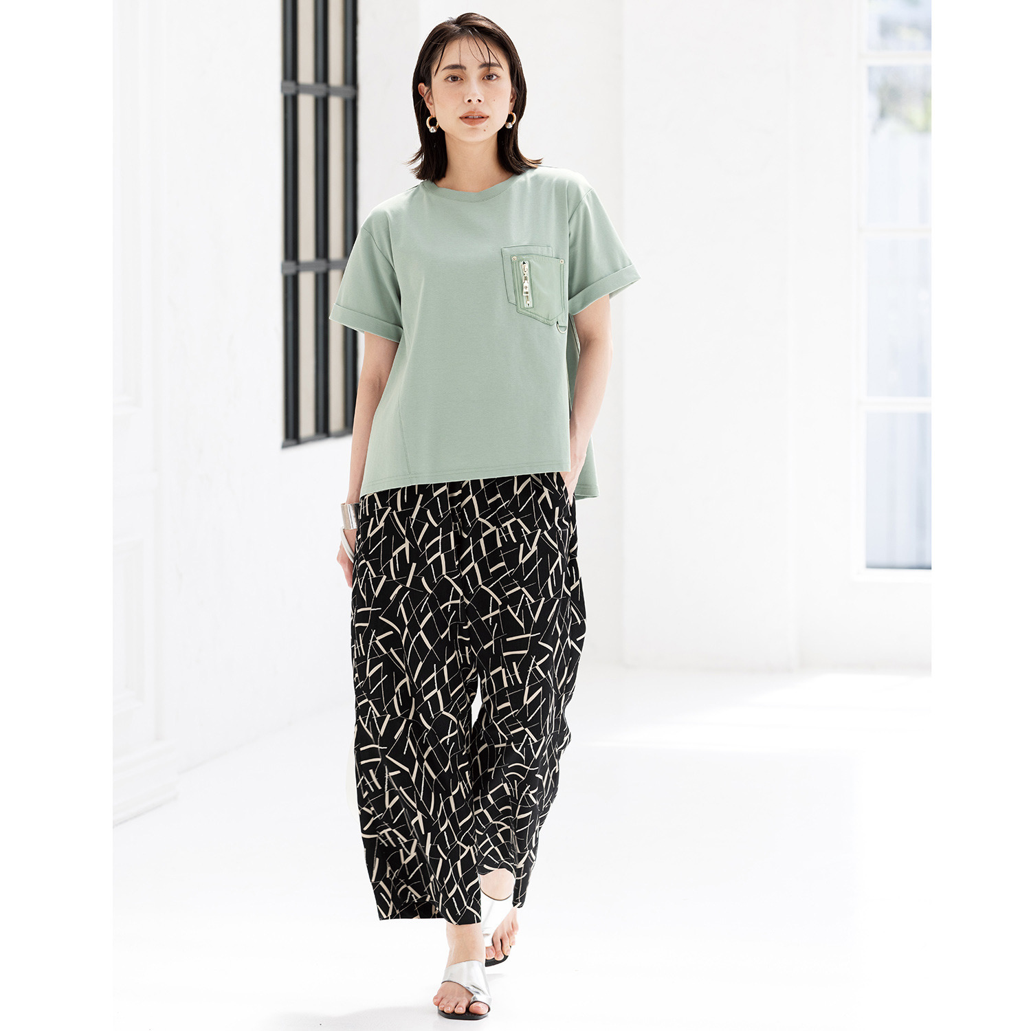 ヘブンアンドアース 接触冷感・ＵＶカット 異素材使い ポケット付Ｔシャツ