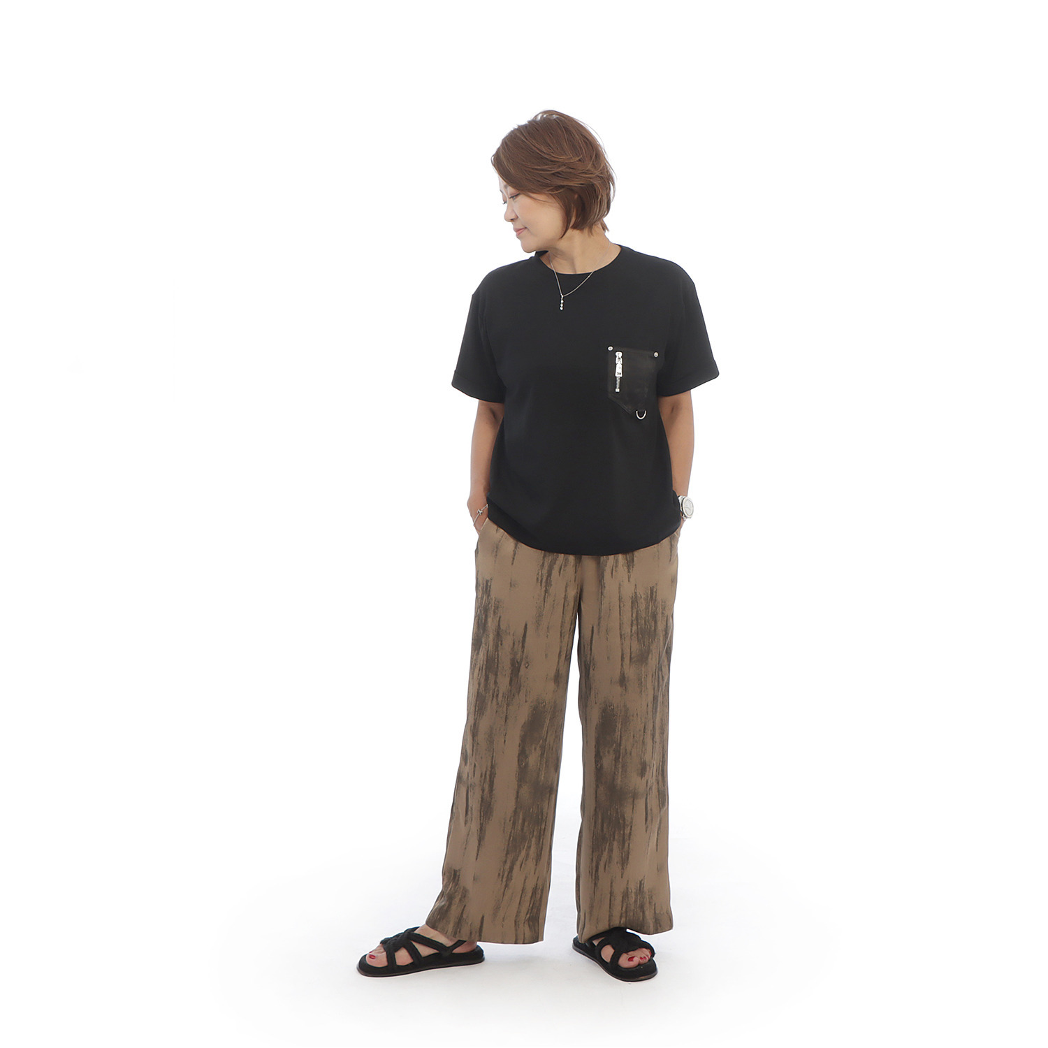ヘブンアンドアース 接触冷感・ＵＶカット 異素材使い ポケット付Ｔシャツ