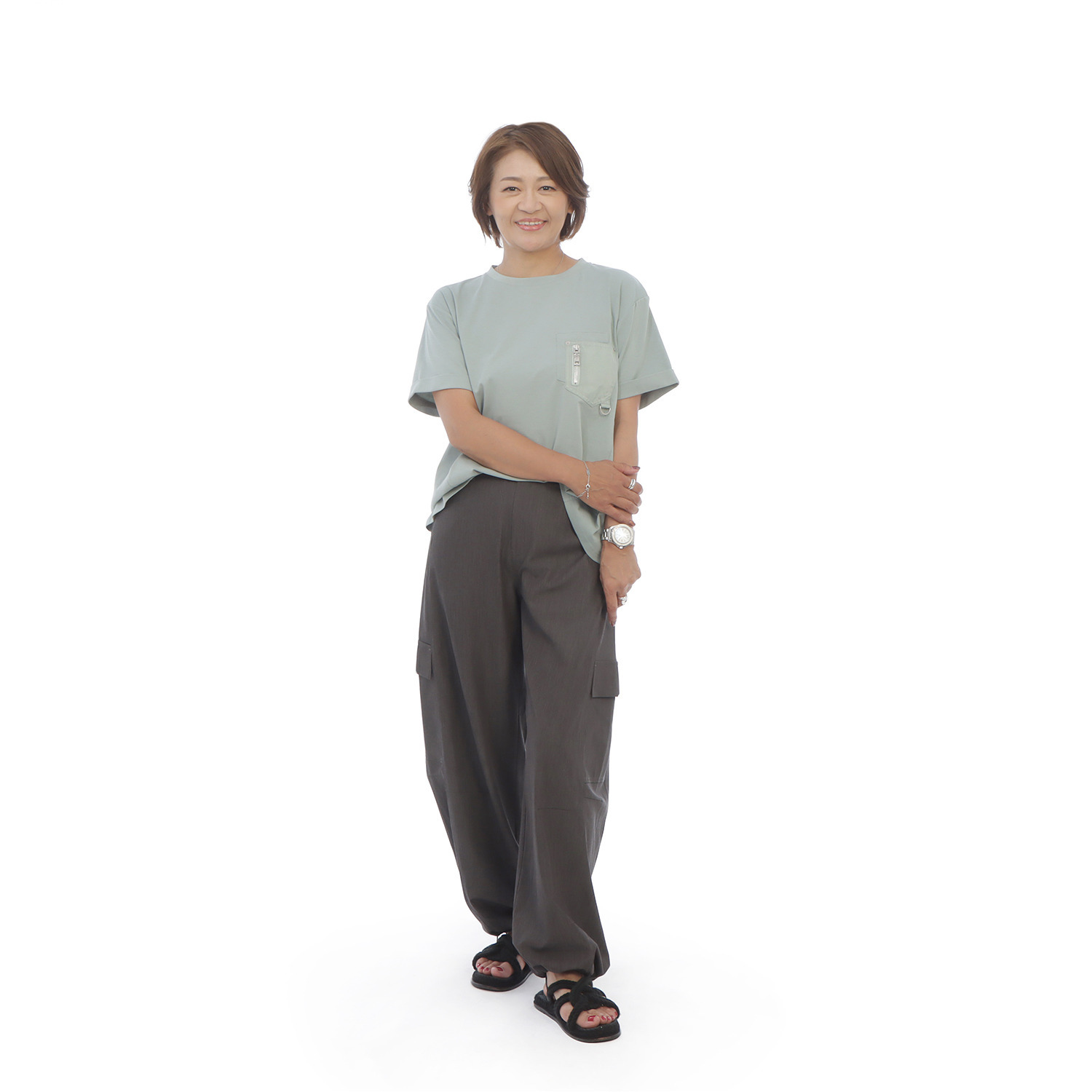ヘブンアンドアース 接触冷感 ドレープデニム バレルカーゴパンツ