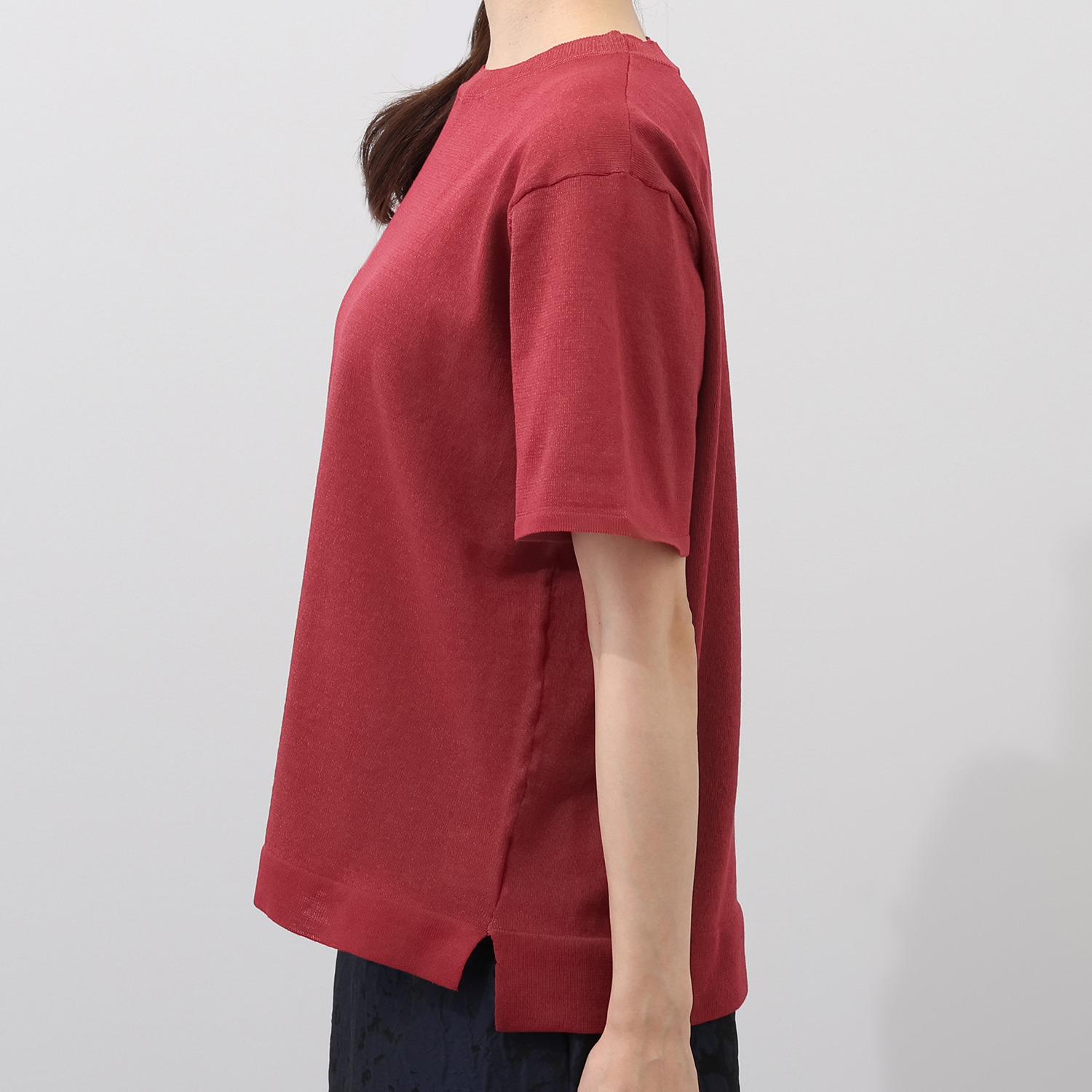 ミューリエ リュラックスできちんと 配色スリーブ プレーディングニット Ｔシャツ