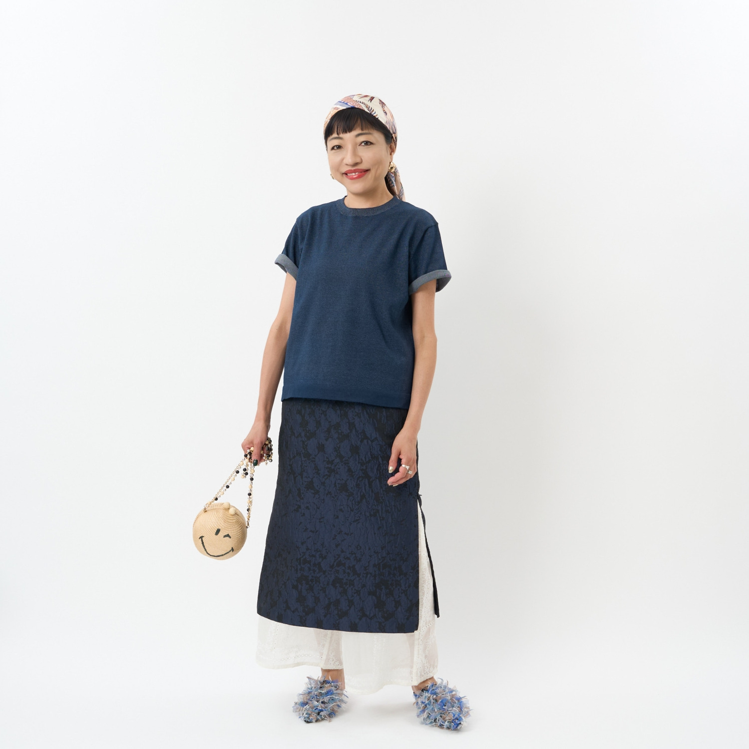 ミューリエ リュラックスできちんと 配色スリーブ プレーディングニット Ｔシャツ