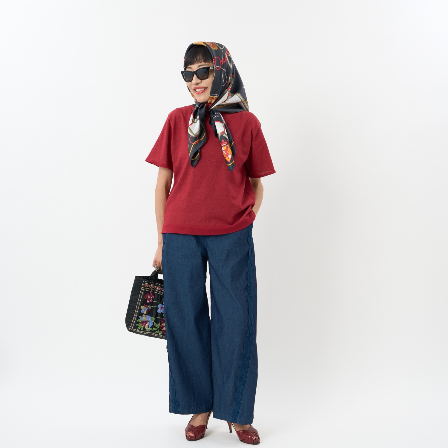 ミューリエ リュラックスできちんと 配色スリーブ プレーディングニット Ｔシャツ