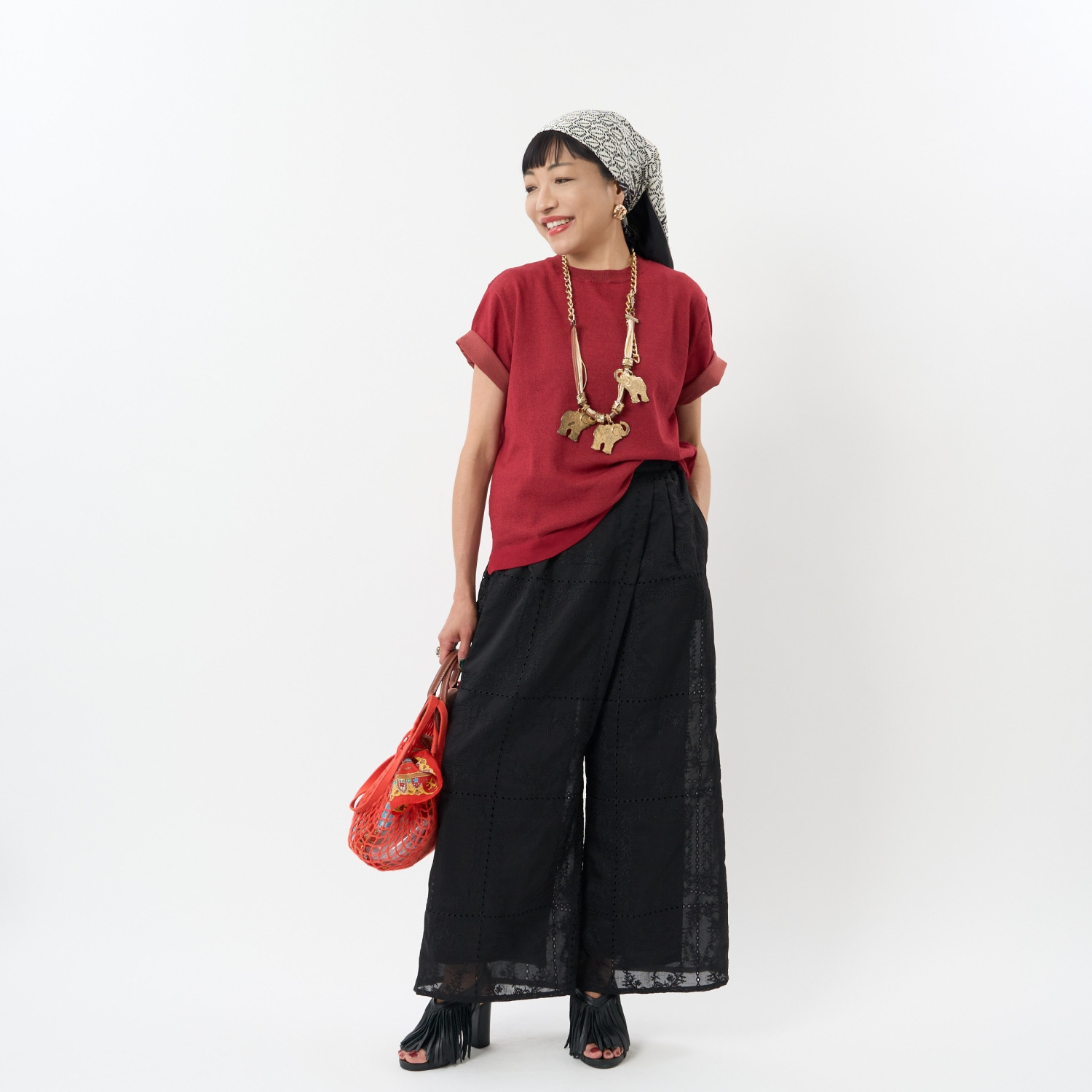ミューリエ リュラックスできちんと 配色スリーブ プレーディングニット Ｔシャツ