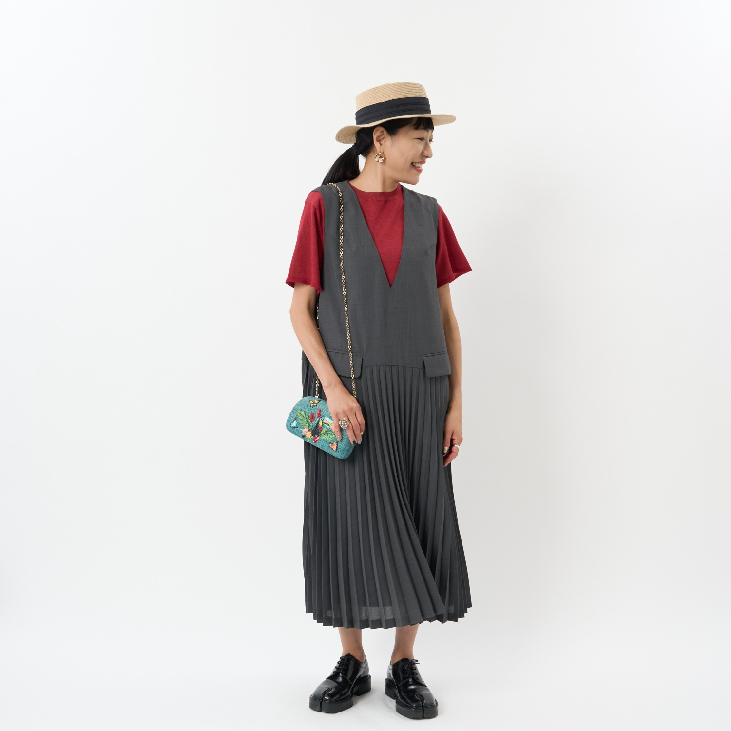 ミューリエ リュラックスできちんと 配色スリーブ プレーディングニット Ｔシャツ