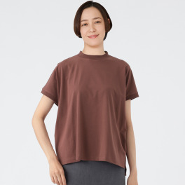 エムエムオー 接触冷感　綿混ベア天竺 フレンチスリーブ モックネックＴシャツ