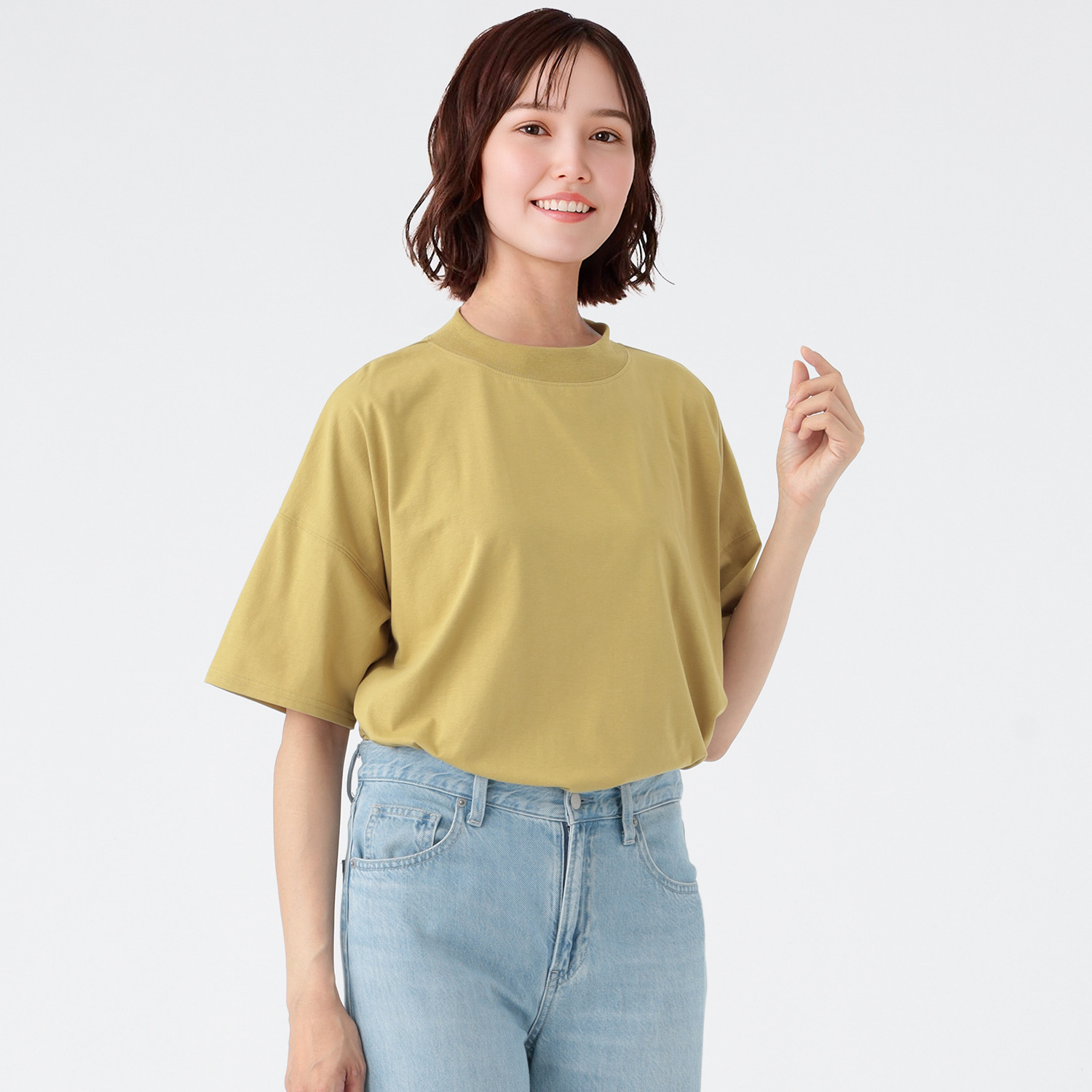 エムエムオー 接触冷感　綿混ベア天竺 ハイネック ドロップショルダー Ｔシャツ