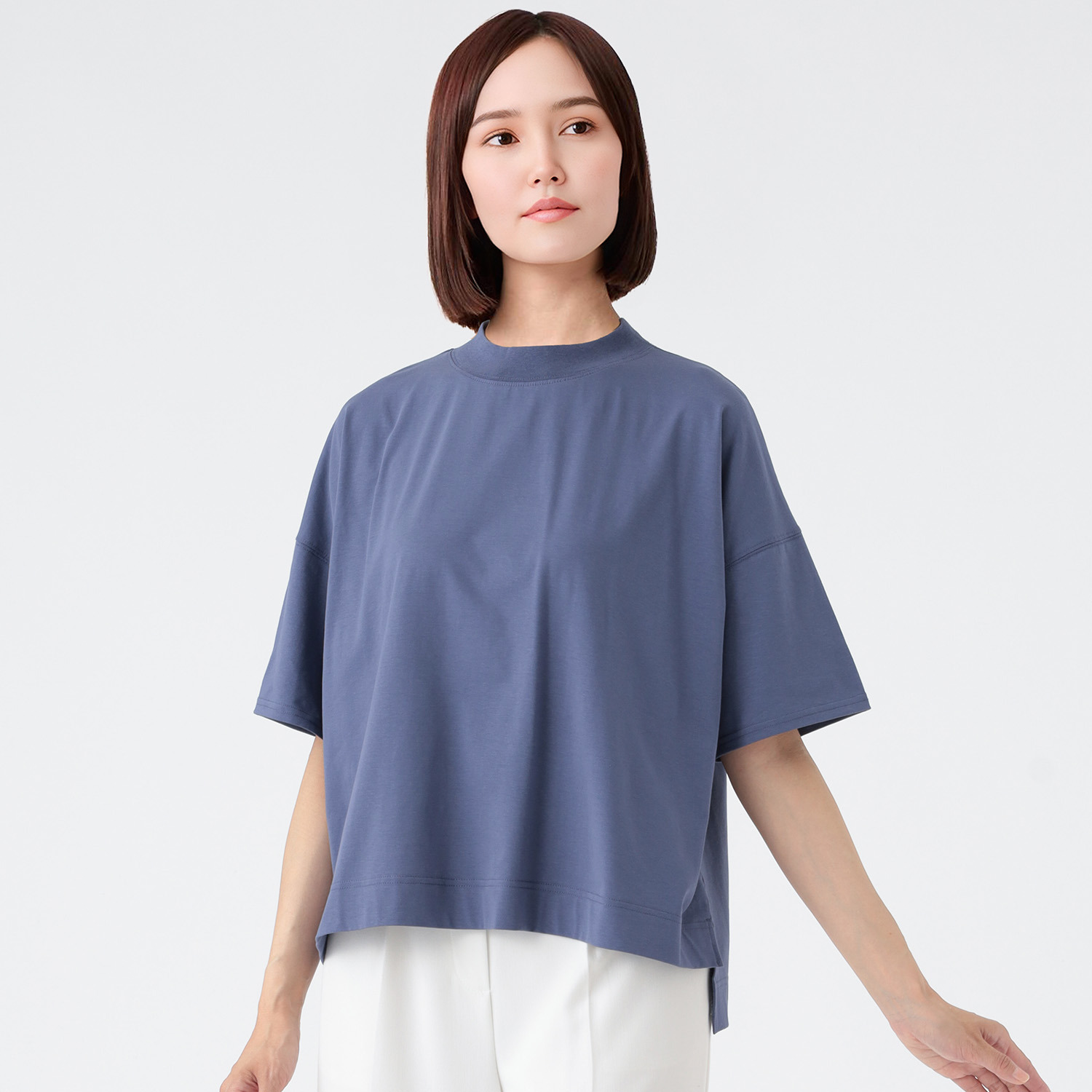 エムエムオー 接触冷感　綿混ベア天竺 ハイネック ドロップショルダー Ｔシャツ