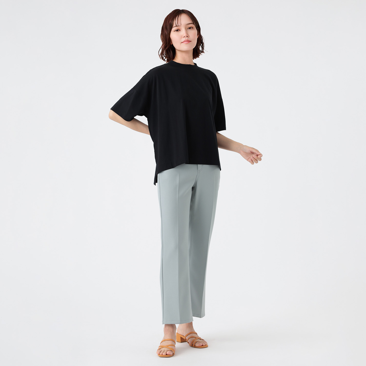 エムエムオー 接触冷感　綿混ベア天竺 ハイネック ドロップショルダー Ｔシャツ