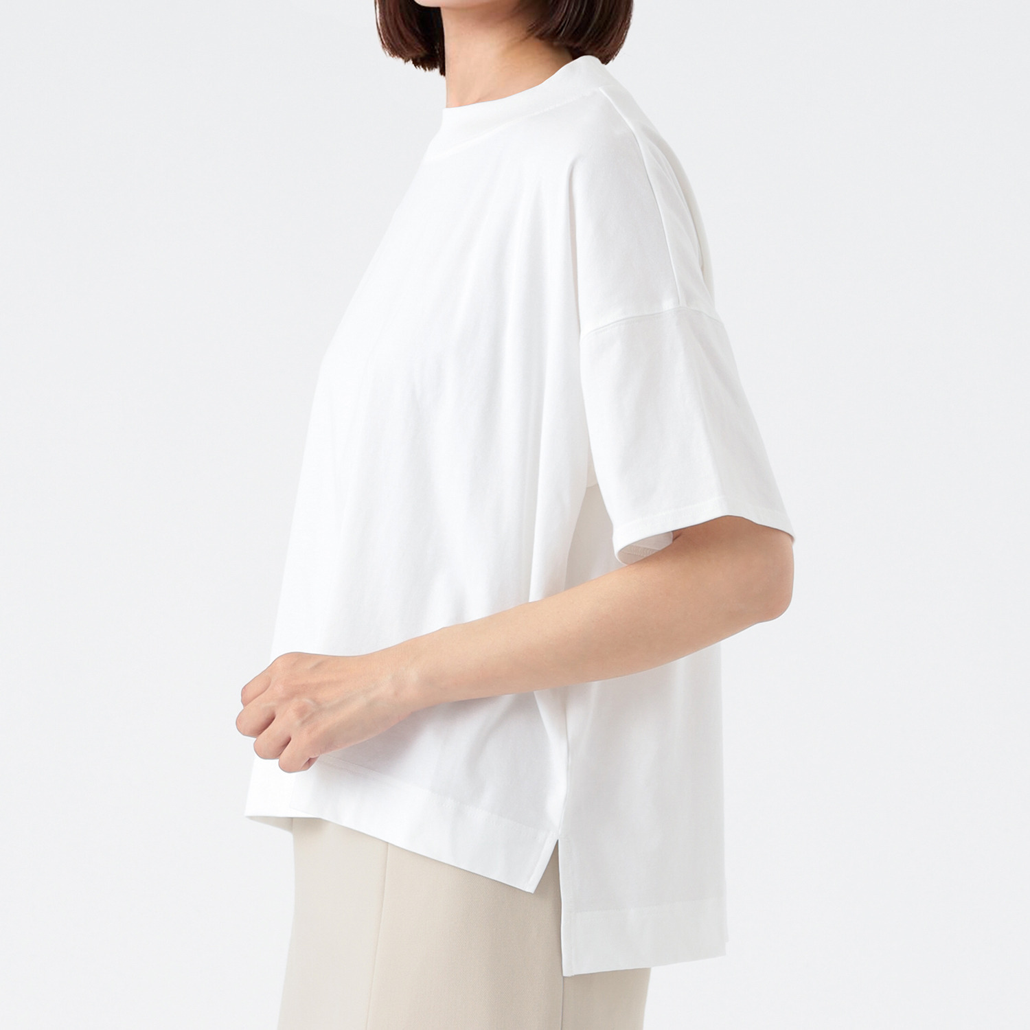 エムエムオー 接触冷感　綿混ベア天竺 ハイネック ドロップショルダー Ｔシャツ
