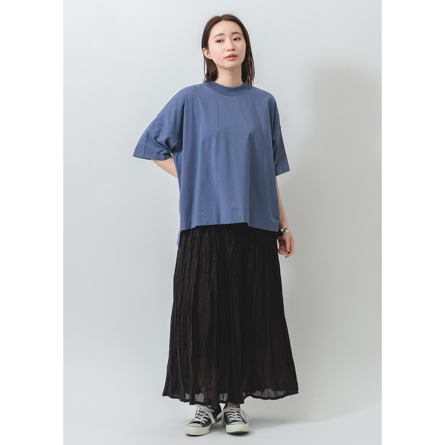 エムエムオー 接触冷感　綿混ベア天竺 ハイネック ドロップショルダー Ｔシャツ