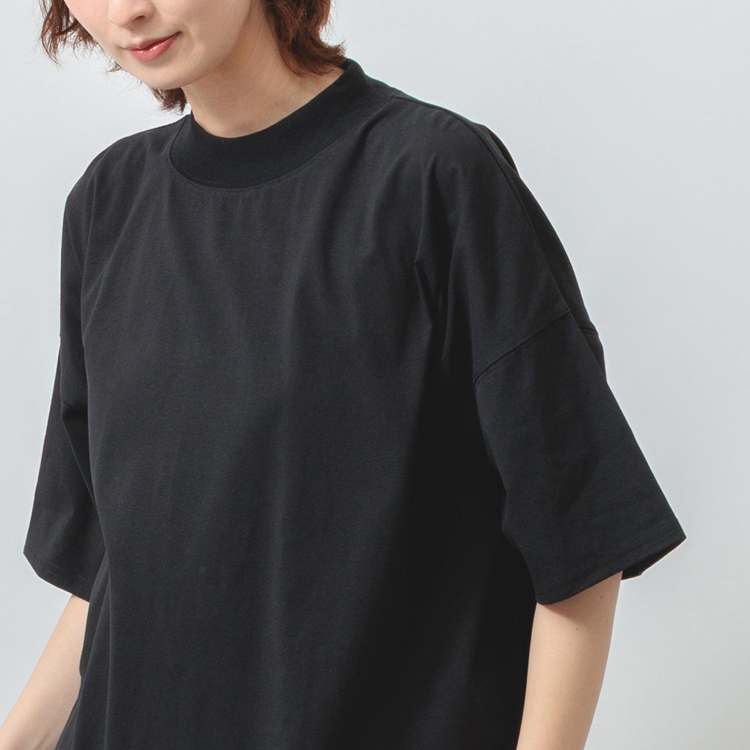 エムエムオー 接触冷感　綿混ベア天竺 ハイネック ドロップショルダー Ｔシャツ