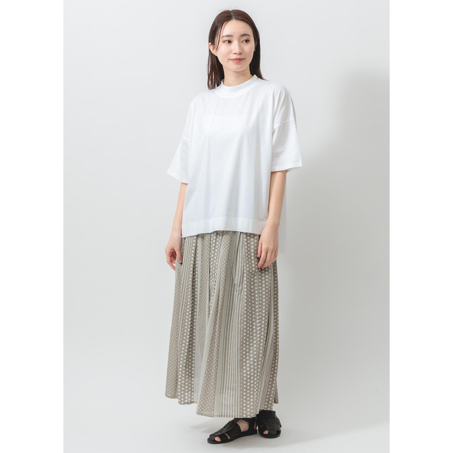 エムエムオー 接触冷感　綿混ベア天竺 ハイネック ドロップショルダー Ｔシャツ