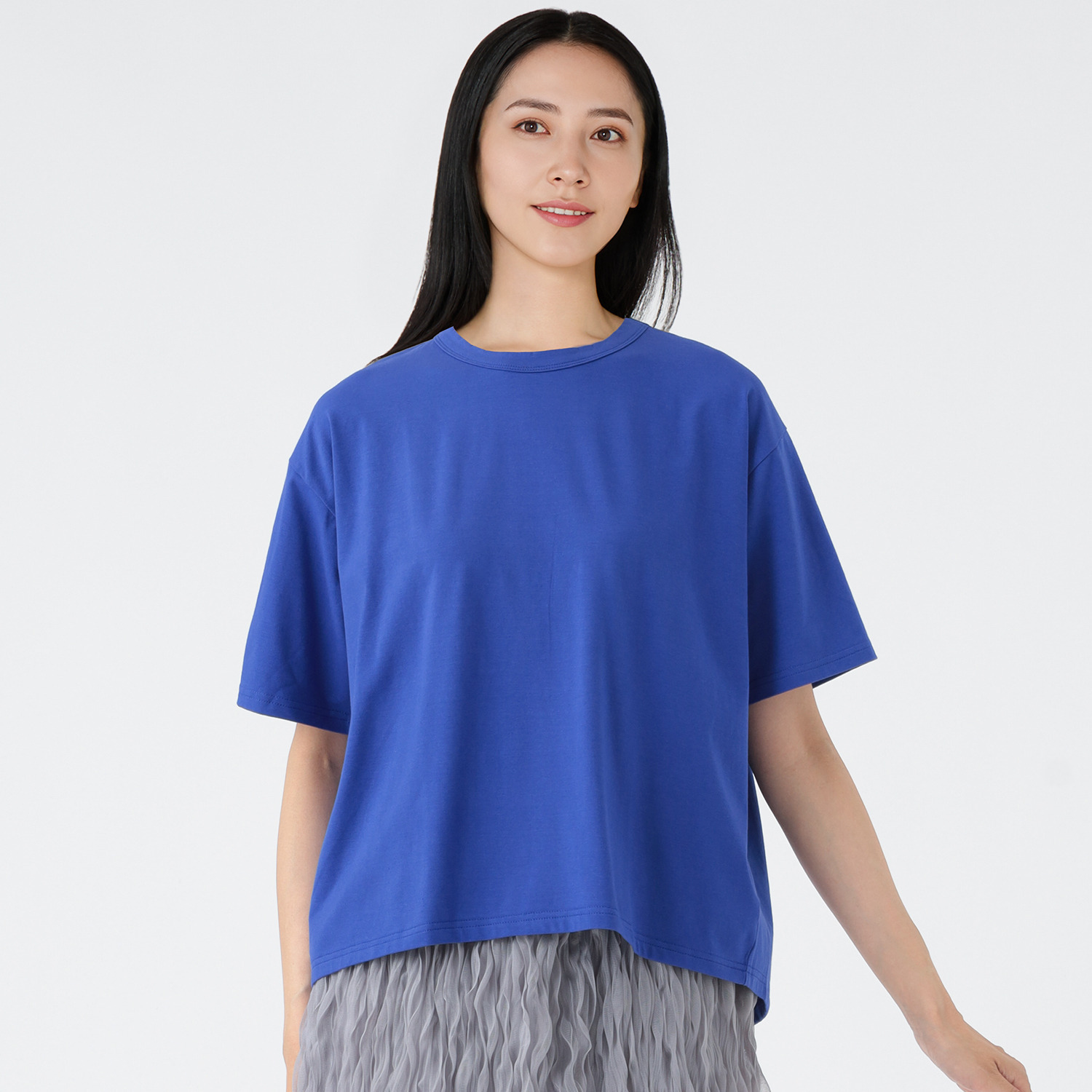 エムエムオー 接触冷感　綿混ベア天竺 バックタックデザイン 五分袖Ｔシャツ