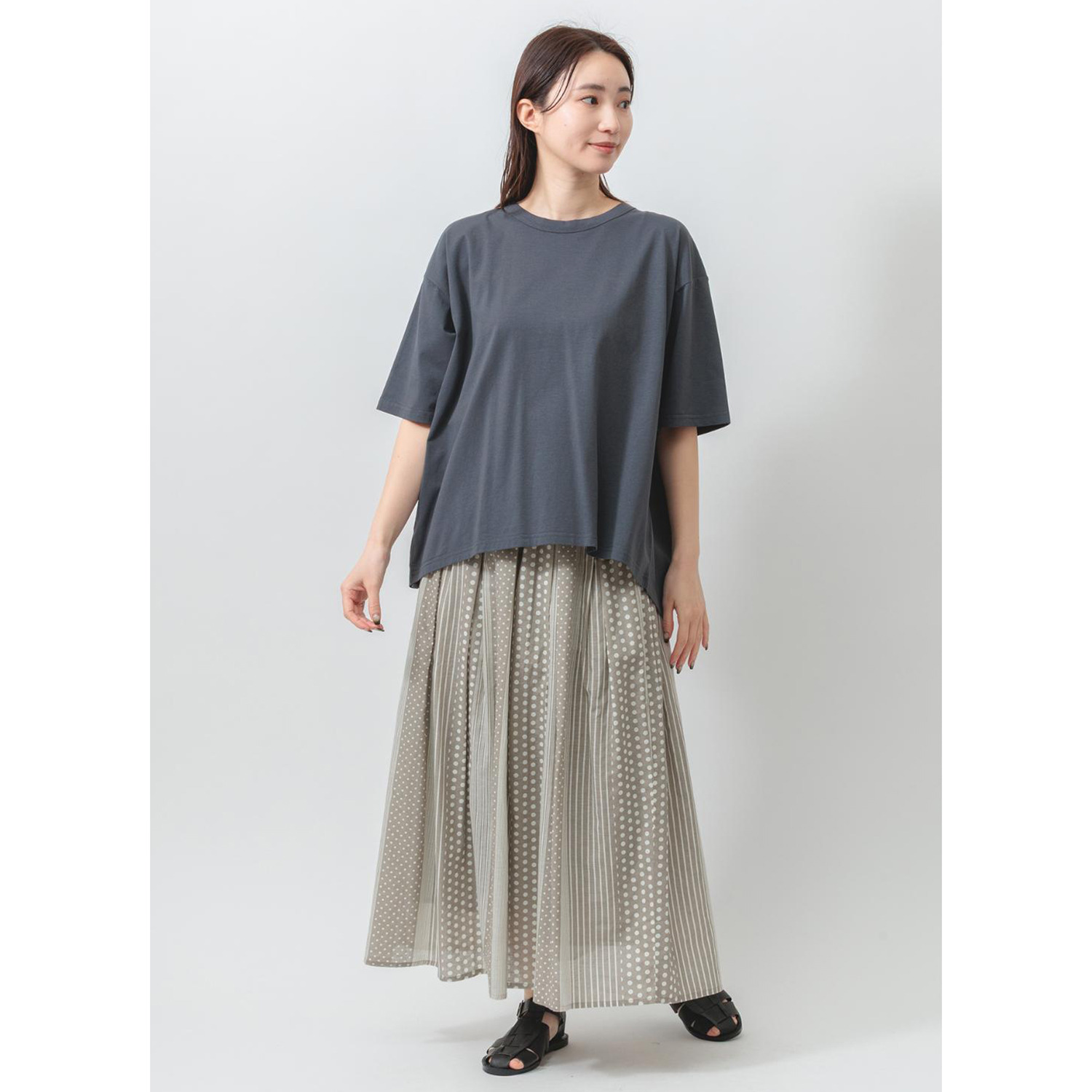 エムエムオー 接触冷感　綿混ベア天竺 バックタックデザイン 五分袖Ｔシャツ