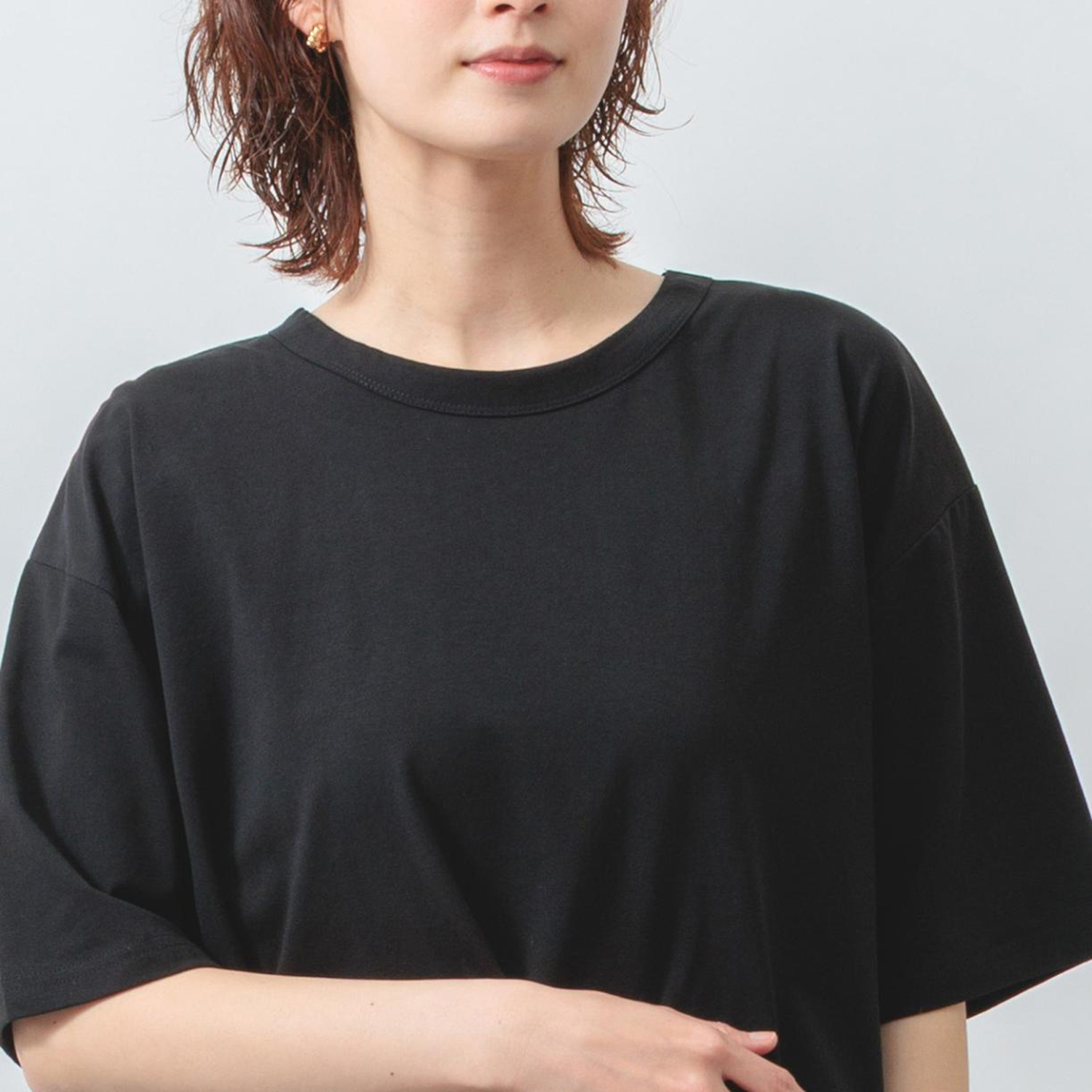 エムエムオー 接触冷感　綿混ベア天竺 バックタックデザイン 五分袖Ｔシャツ