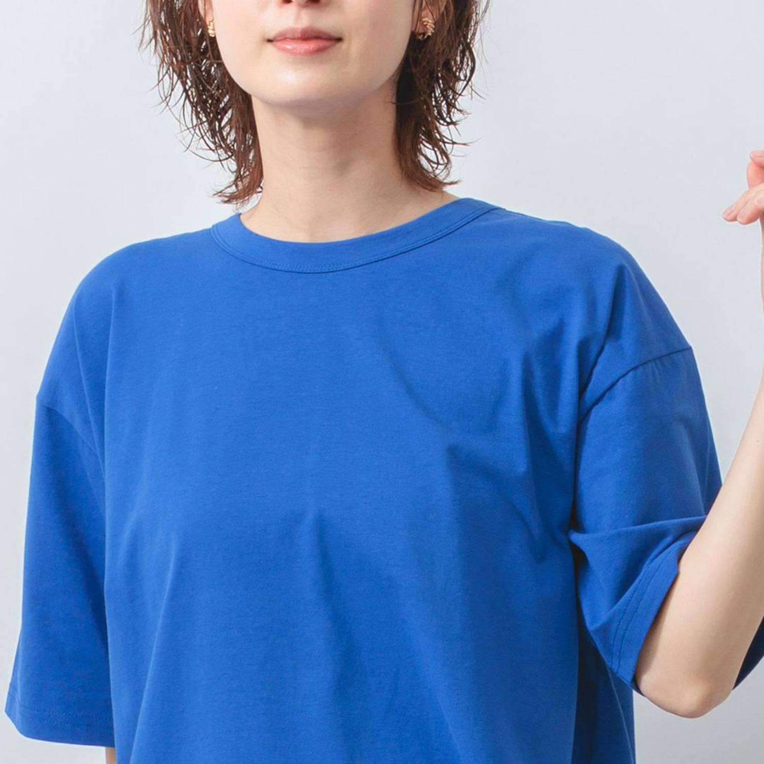 エムエムオー 接触冷感　綿混ベア天竺 バックタックデザイン 五分袖Ｔシャツ