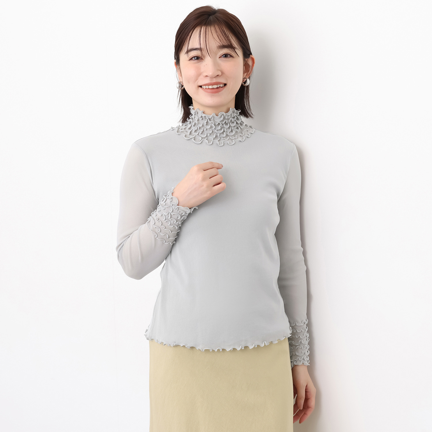 メッシュウィッシュ やわらか！　さらっと！ メッシュ素材！ フローラルネック プルオーバー