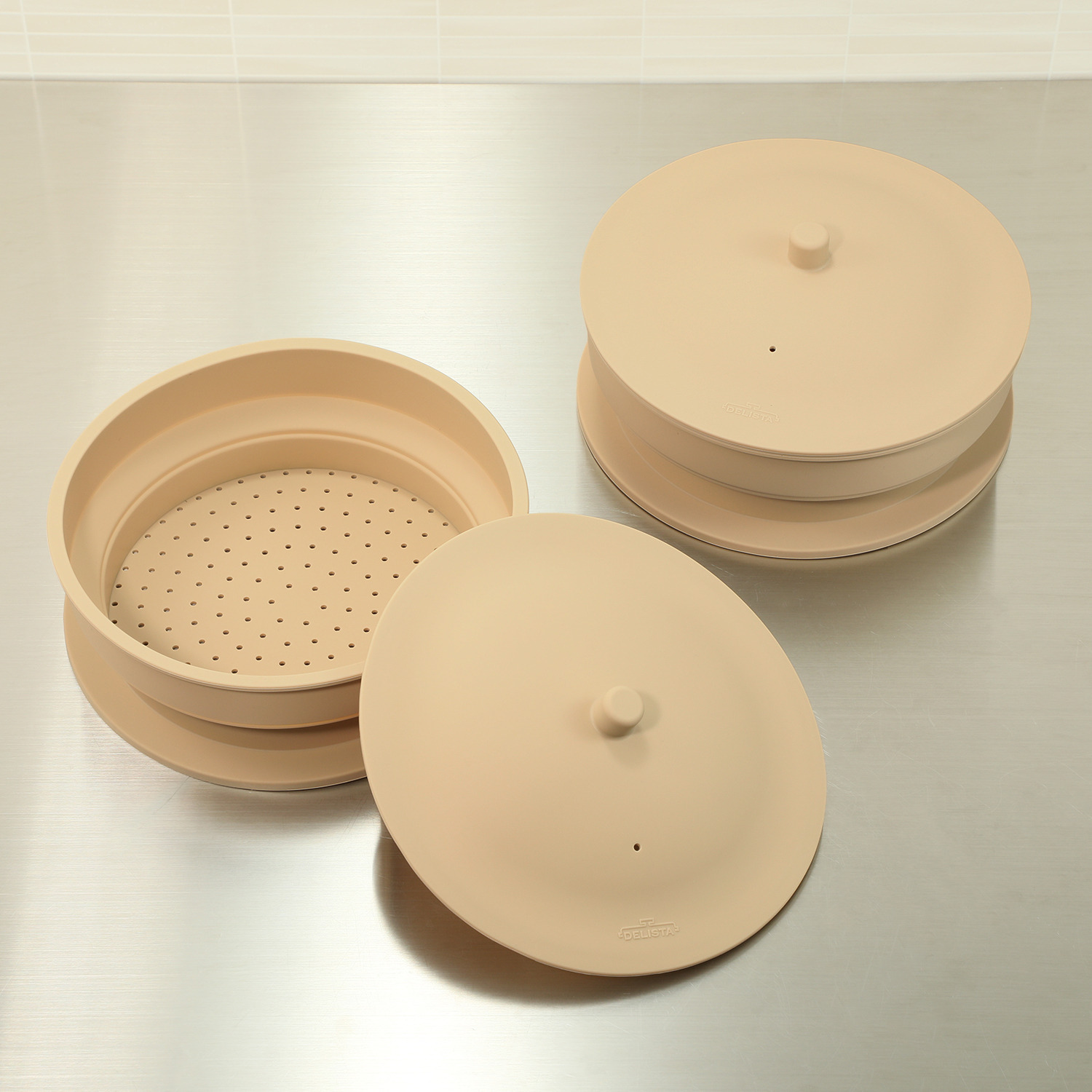 デリスタ 少ない手間で本格蒸し料理 薄くたためて省スペース！ 折りたたみ シリコンスチーマー ２個セット