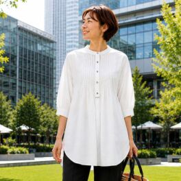 アンリック　オー　ブルー 軽やかに風をまとう コットン１００％ボイル ピンタックデザイン チュニックブラウス
