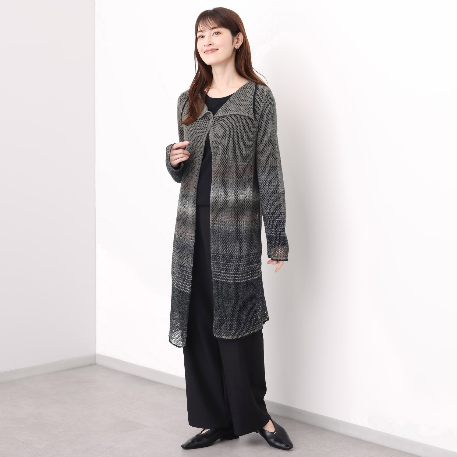 イイネス 和紙混グラデーション ロングカーディガン